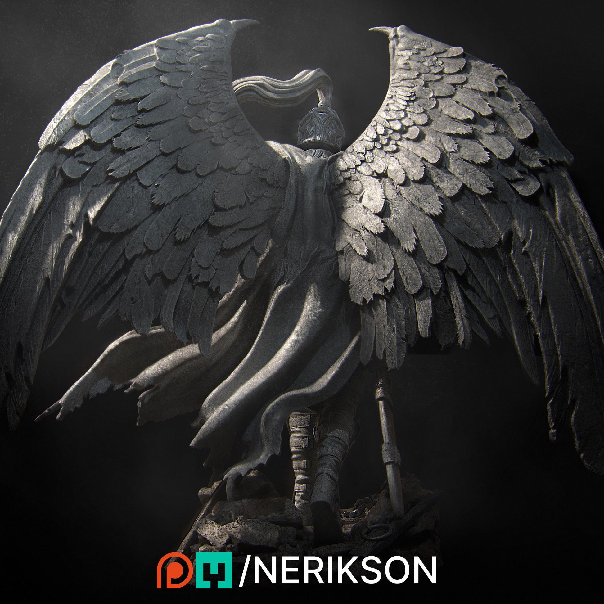 Ishm the Fallen | Angel Fighter Collectible Miniature Statue | 75mm / 140mm | by Nerikson