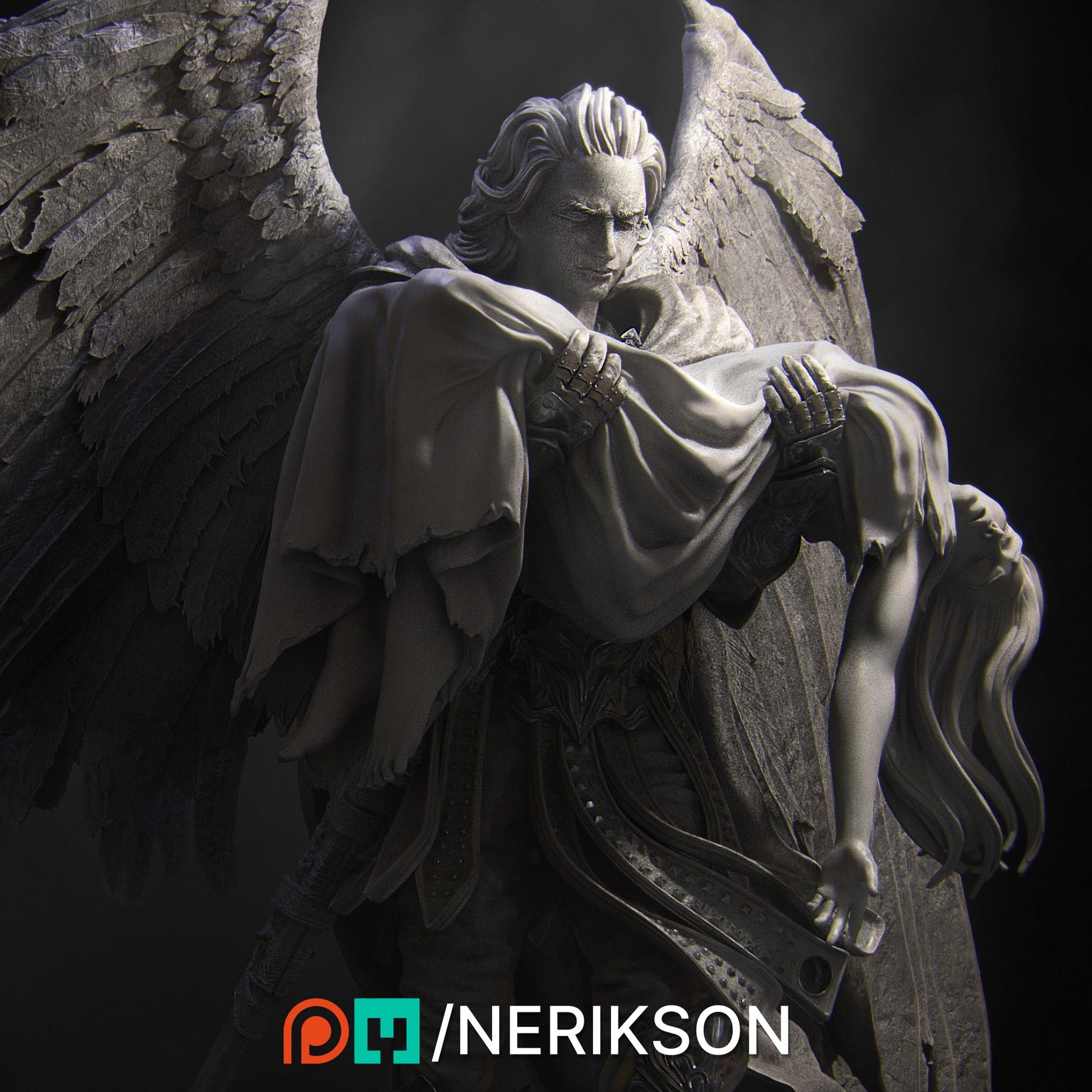 Ishm the Fallen | Angel Fighter Collectible Miniature Statue | 75mm / 140mm | by Nerikson