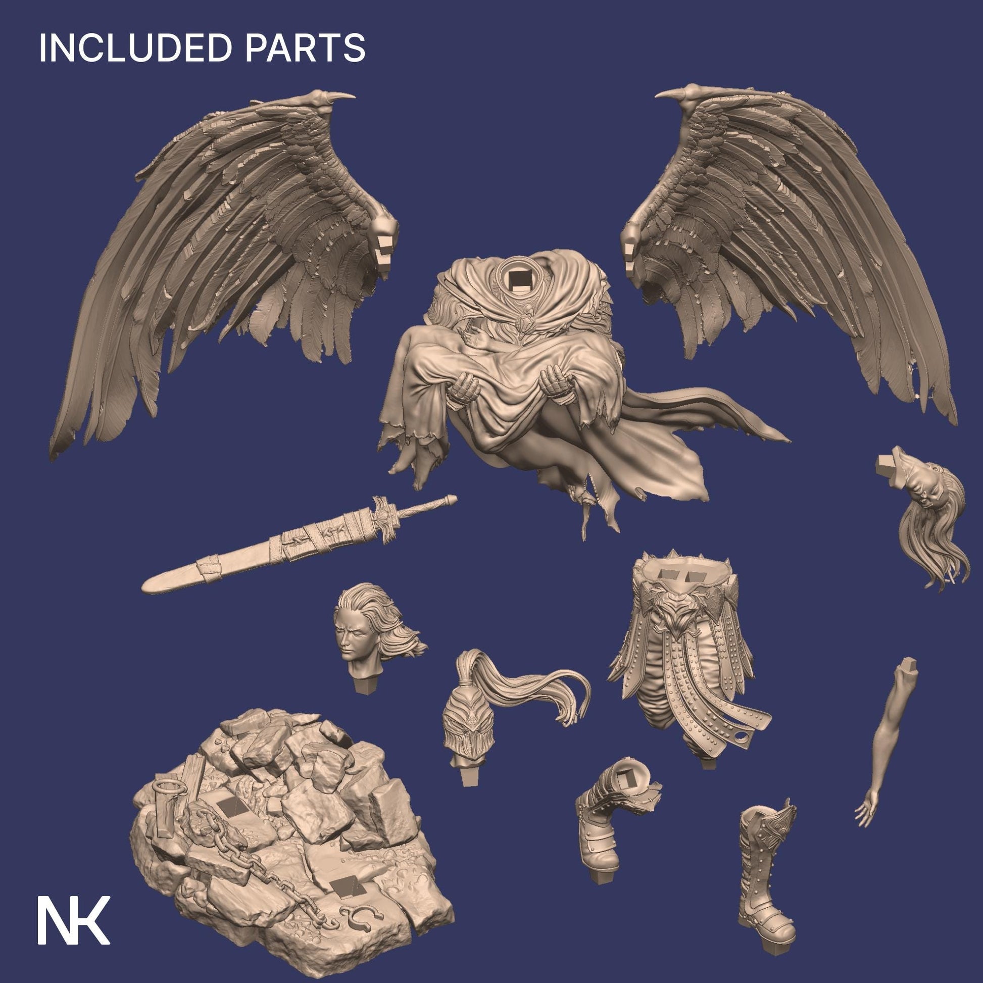 Ishm the Fallen | Angel Fighter Collectible Miniature Statue | 75mm / 140mm | by Nerikson