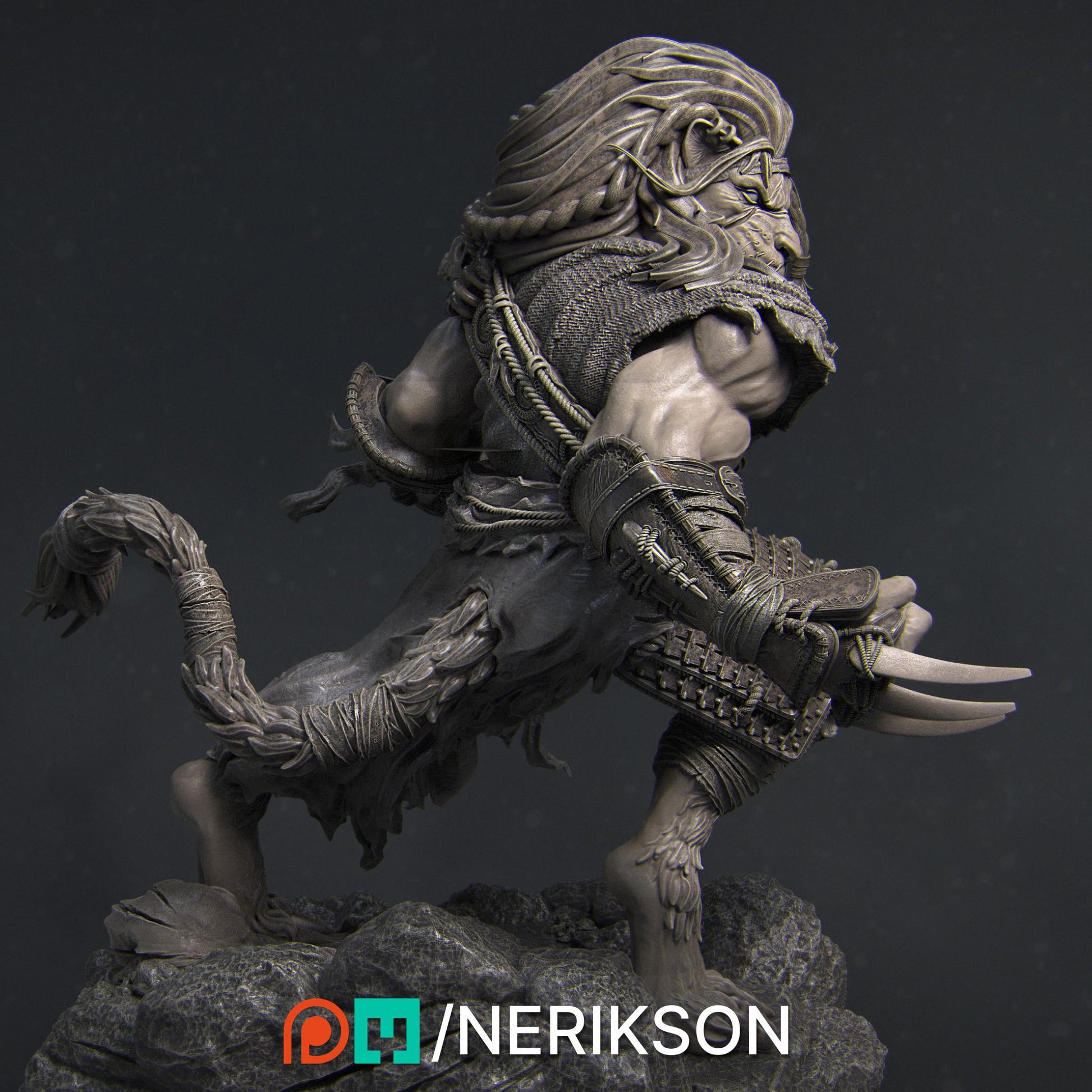 Azat, Way of the Long Dead Monk | DnD Tabaxi Fighter Collectible Miniature Statue | 75mm / 140mm | by Nerikson