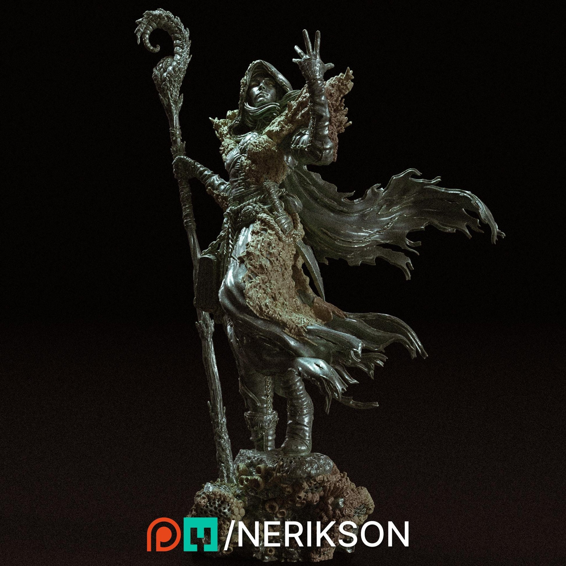 Yelhana, Fathomless Warlock | DnD Female Sorcerer Wizard Collectible Miniature Statue | 75mm / 140mm | by Nerikson