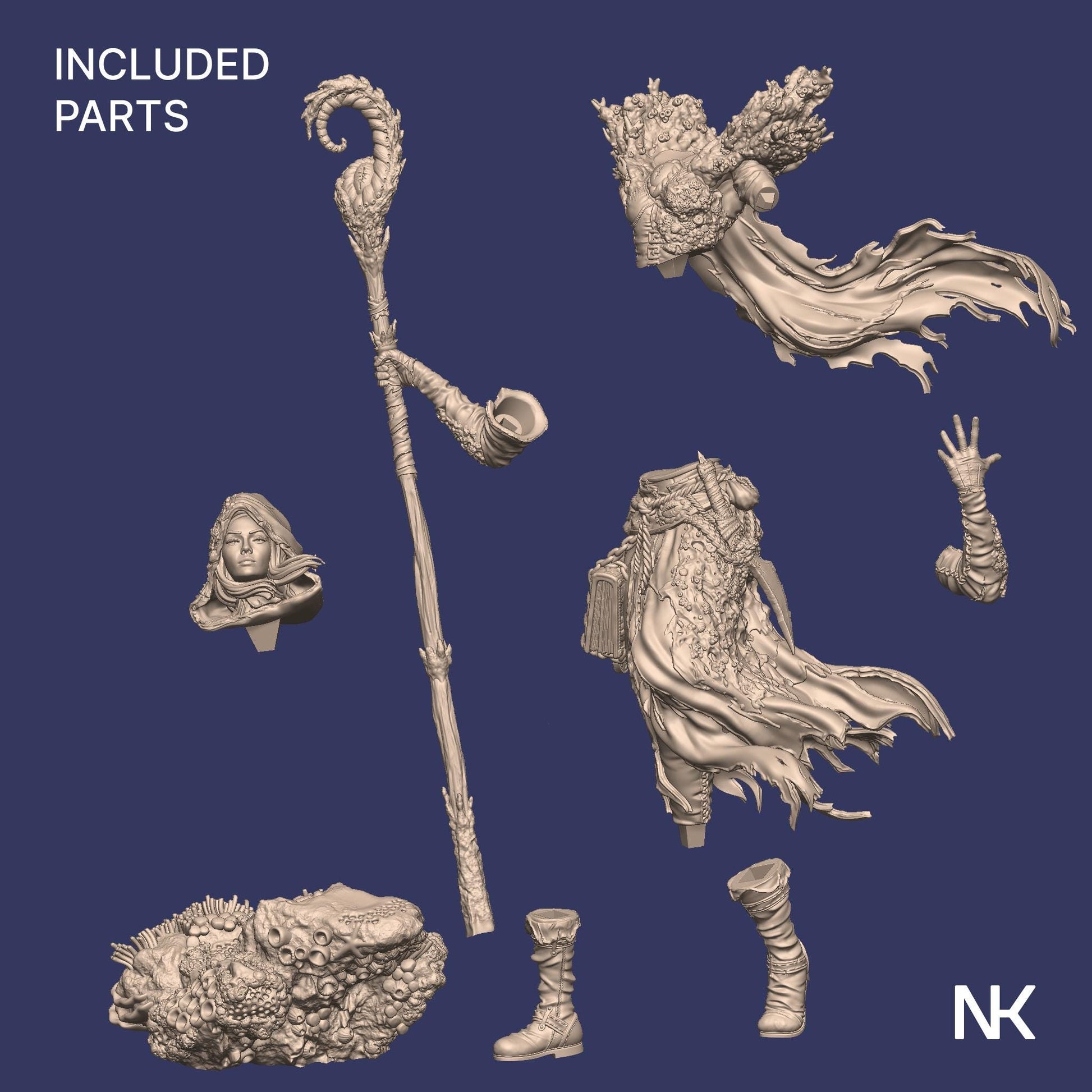 Yelhana, Fathomless Warlock | DnD Female Sorcerer Wizard Collectible Miniature Statue | 75mm / 140mm | by Nerikson