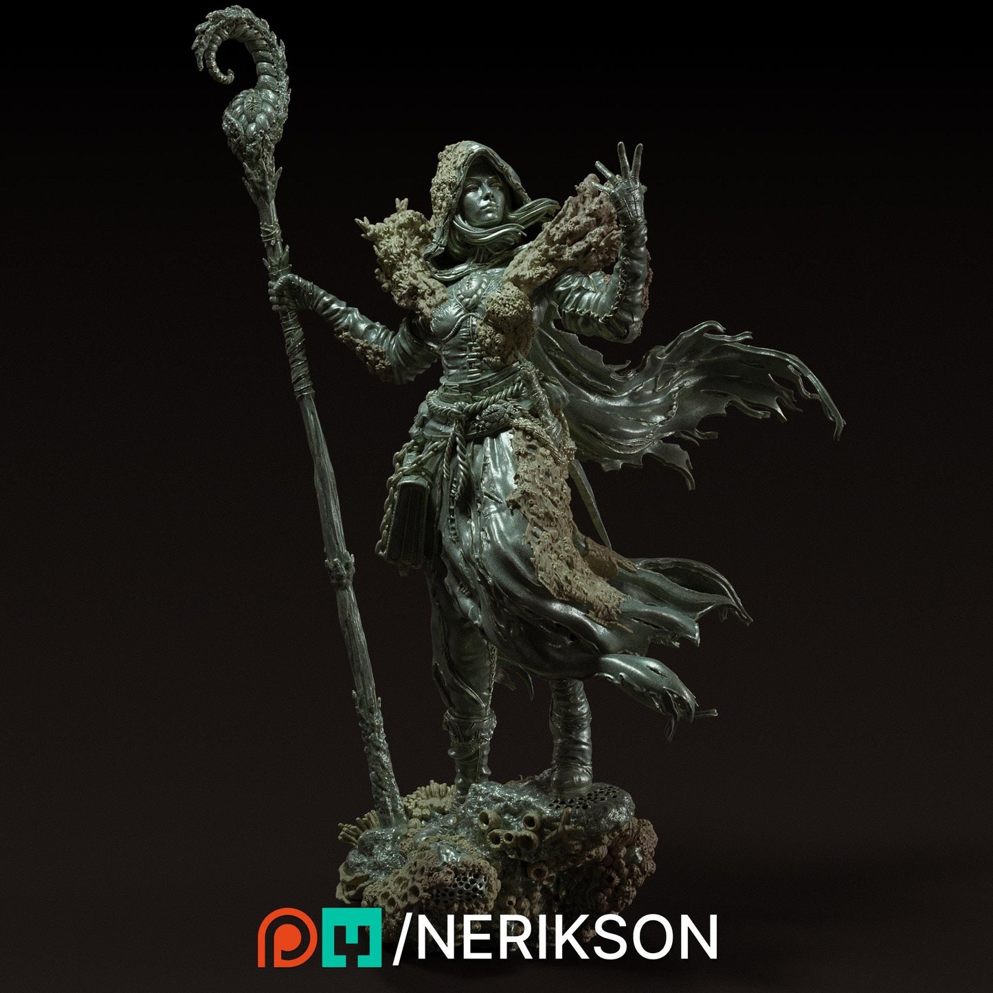 Yelhana, Fathomless Warlock | DnD Female Sorcerer Wizard Collectible Miniature Statue | 75mm / 140mm | by Nerikson
