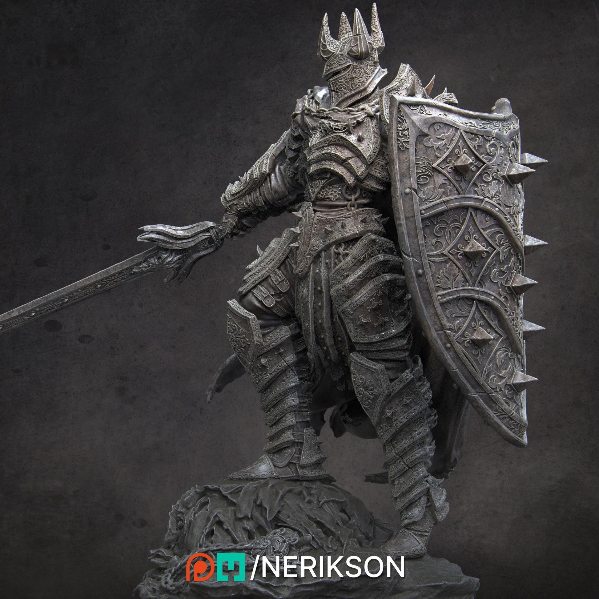 Vaeter, the Branded Warrior | Undead Knight Collectible Miniature Statue | 75mm / 140mm | by Nerikson