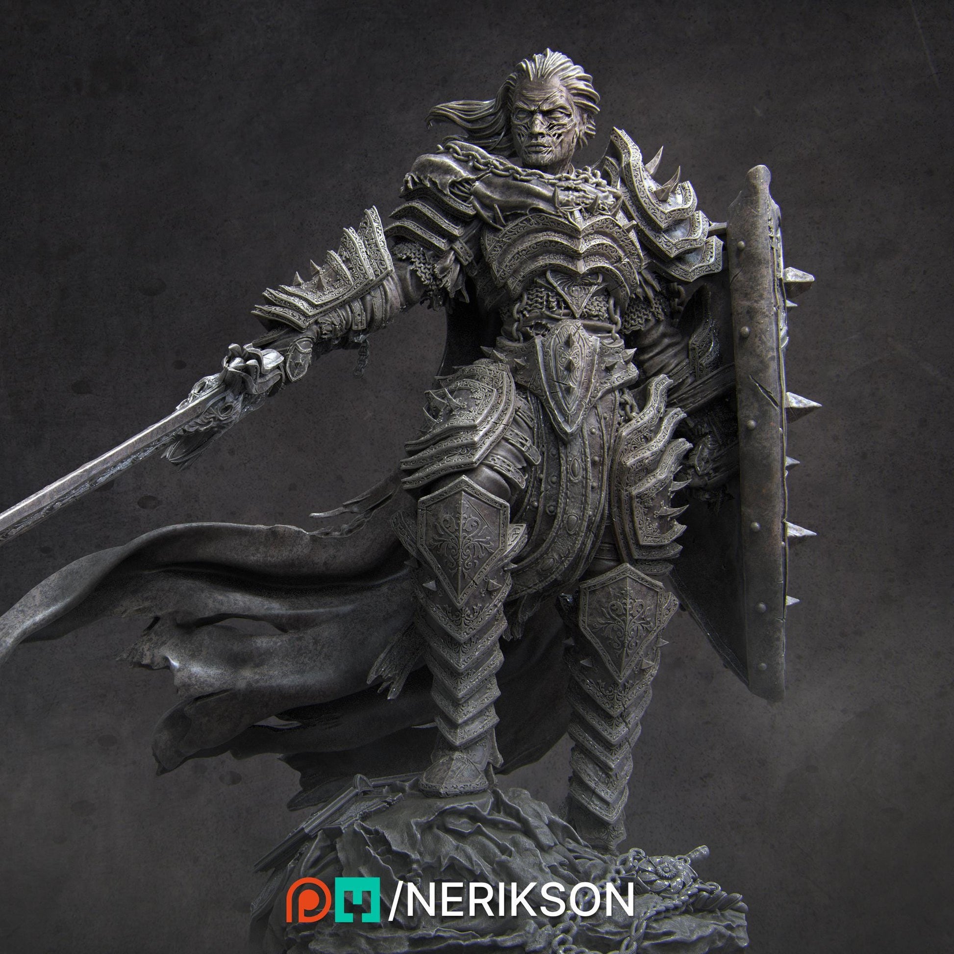 Vaeter, the Branded Warrior | Undead Knight Collectible Miniature Statue | 75mm / 140mm | by Nerikson