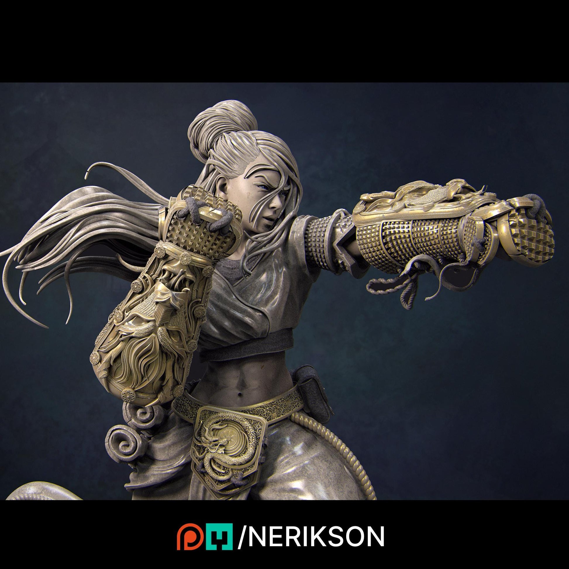Kazue, the Dragon Girl | DnD Female Monk Warrior Collectible Miniature Statue | 75mm / 140mm | by Nerikson