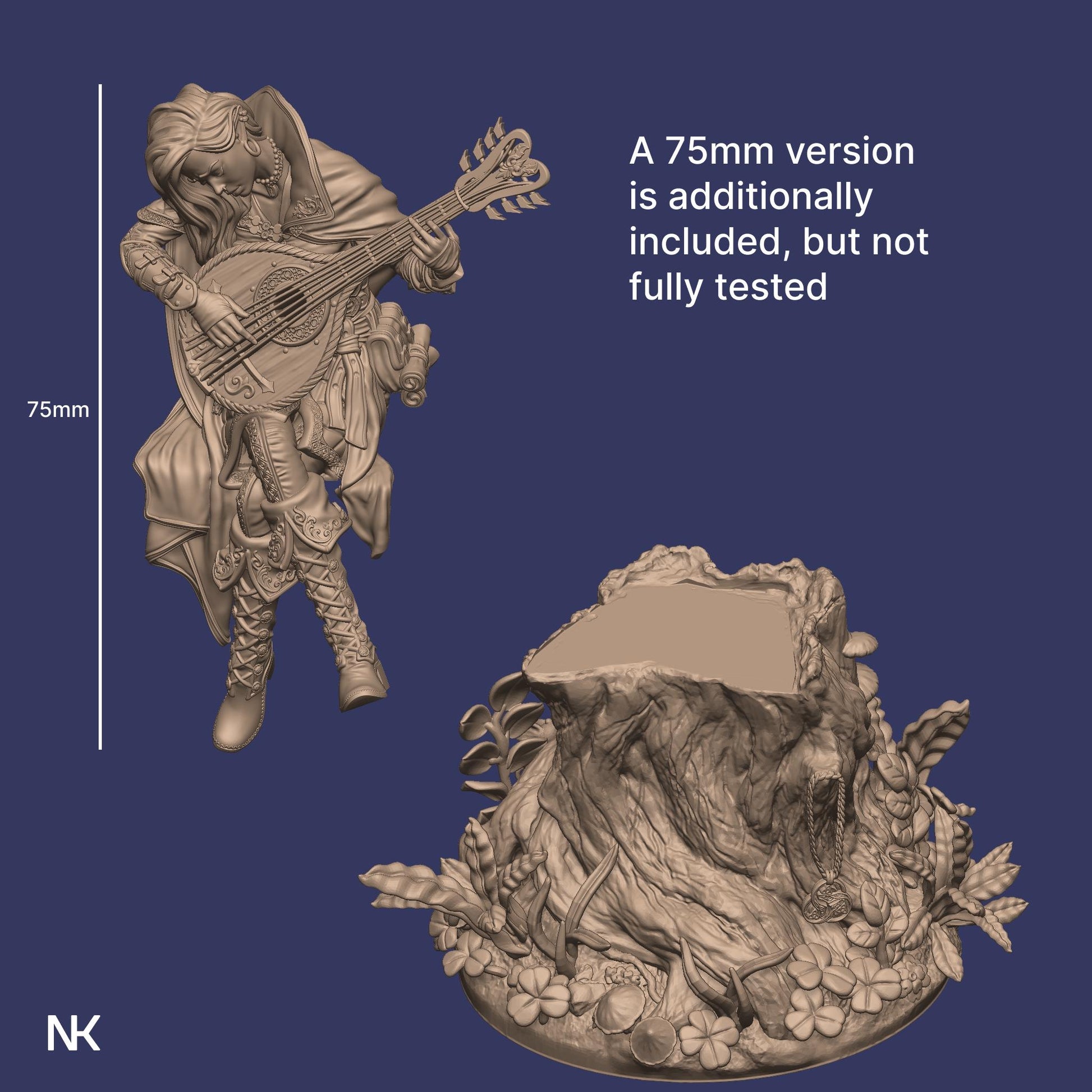 Lisa the Bard | DnD Female Musician Collectible Miniature Statue | 75mm / 140mm | by Nerikson