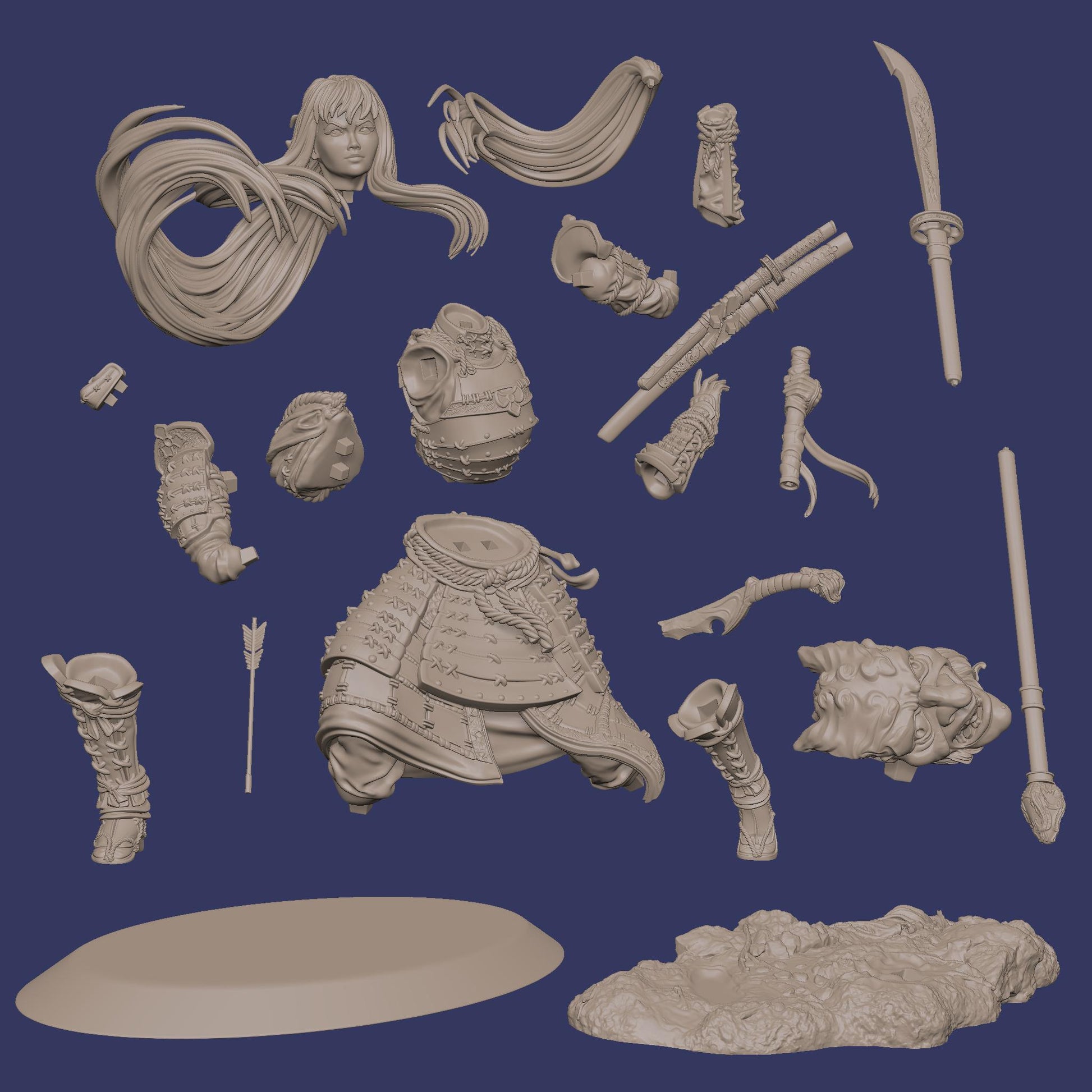 Akiko, the Bounty Hunter | DnD Female Japanese Samurai Onna-Musha Collectible Miniature Statue | 75mm / 140mm | by Nerikson