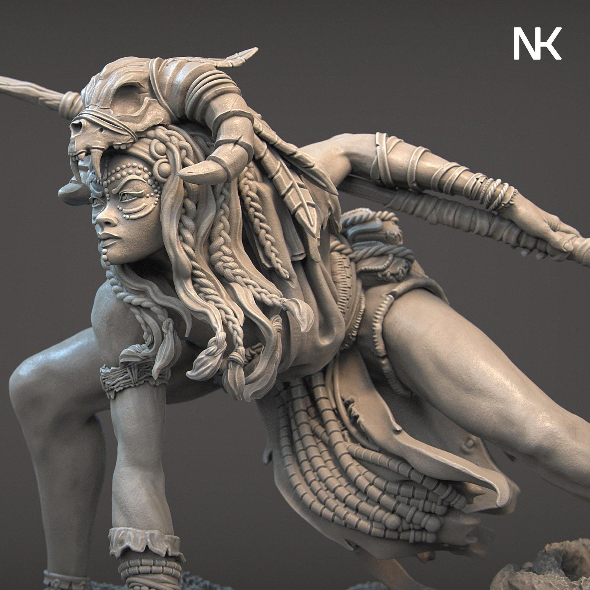 Yaretzi | DnD Female Amazoness Tribal Warrior Collectible Miniature Statue | 75mm / 140mm | by Nerikson