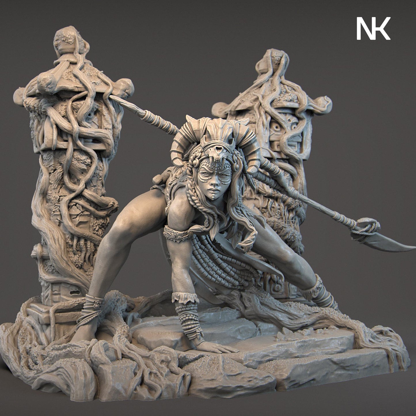 Yaretzi | DnD Female Amazoness Tribal Warrior Collectible Miniature Statue | 75mm / 140mm | by Nerikson