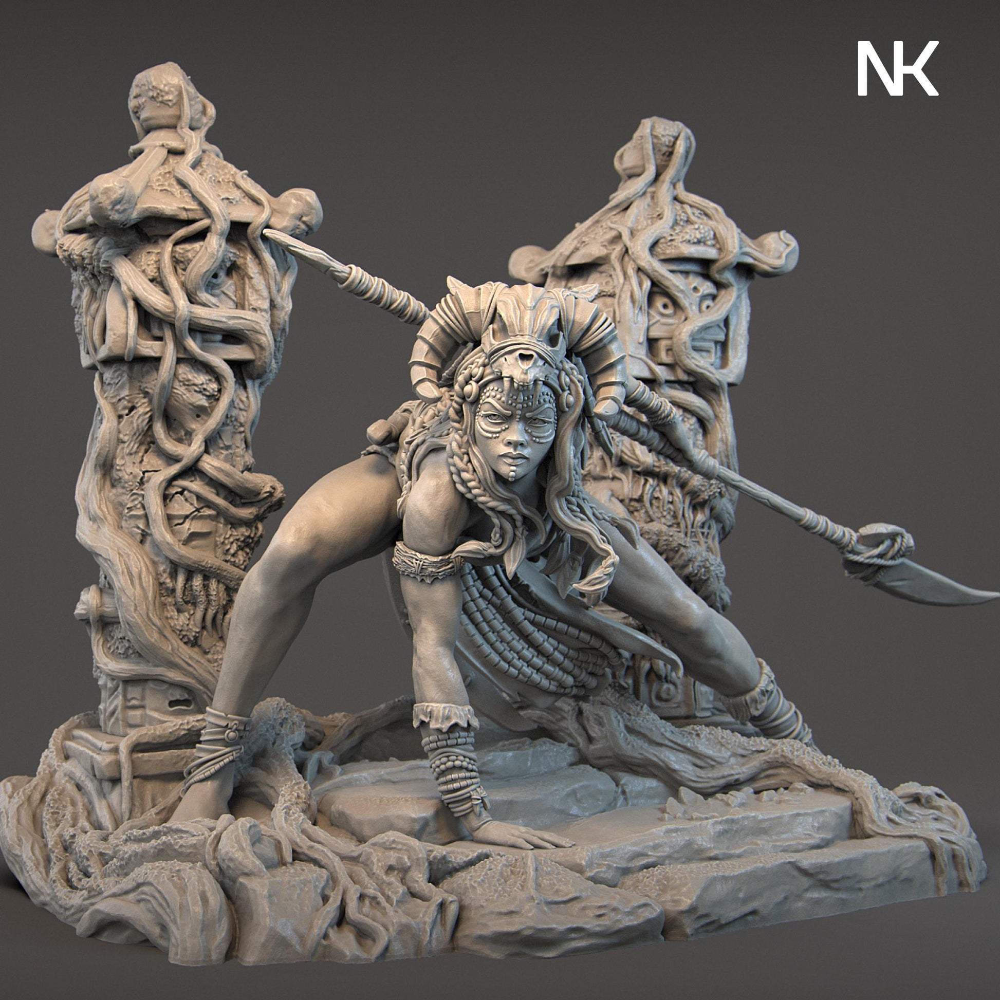 Yaretzi | DnD Female Amazoness Tribal Warrior Collectible Miniature Statue | 75mm / 140mm | by Nerikson