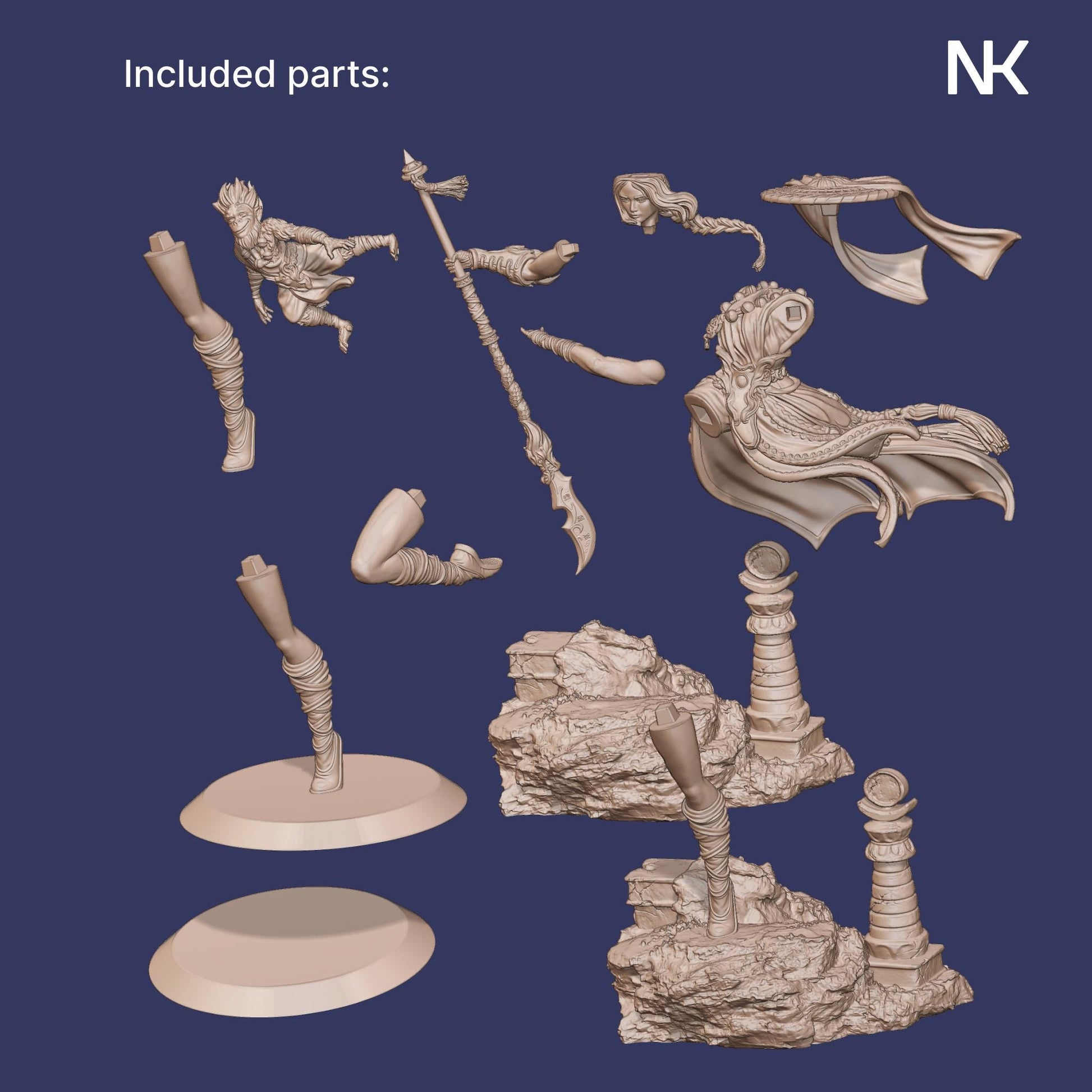 Mu Ron Yin, the Wind Master | DnD Female Monk Collectible Miniature Statue | 75mm / 140mm | by Nerikson