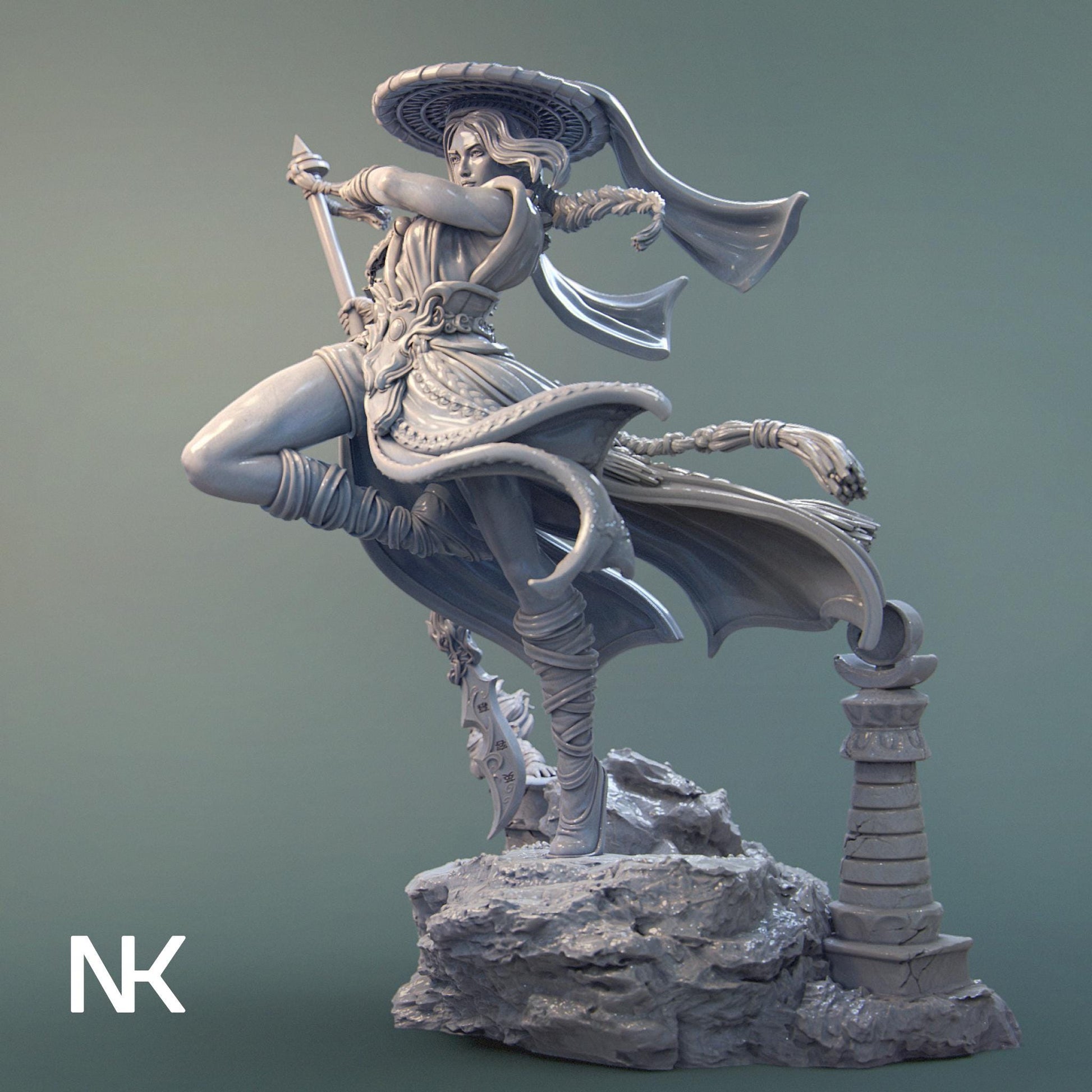 Mu Ron Yin, the Wind Master | DnD Female Monk Collectible Miniature Statue | 75mm / 140mm | by Nerikson
