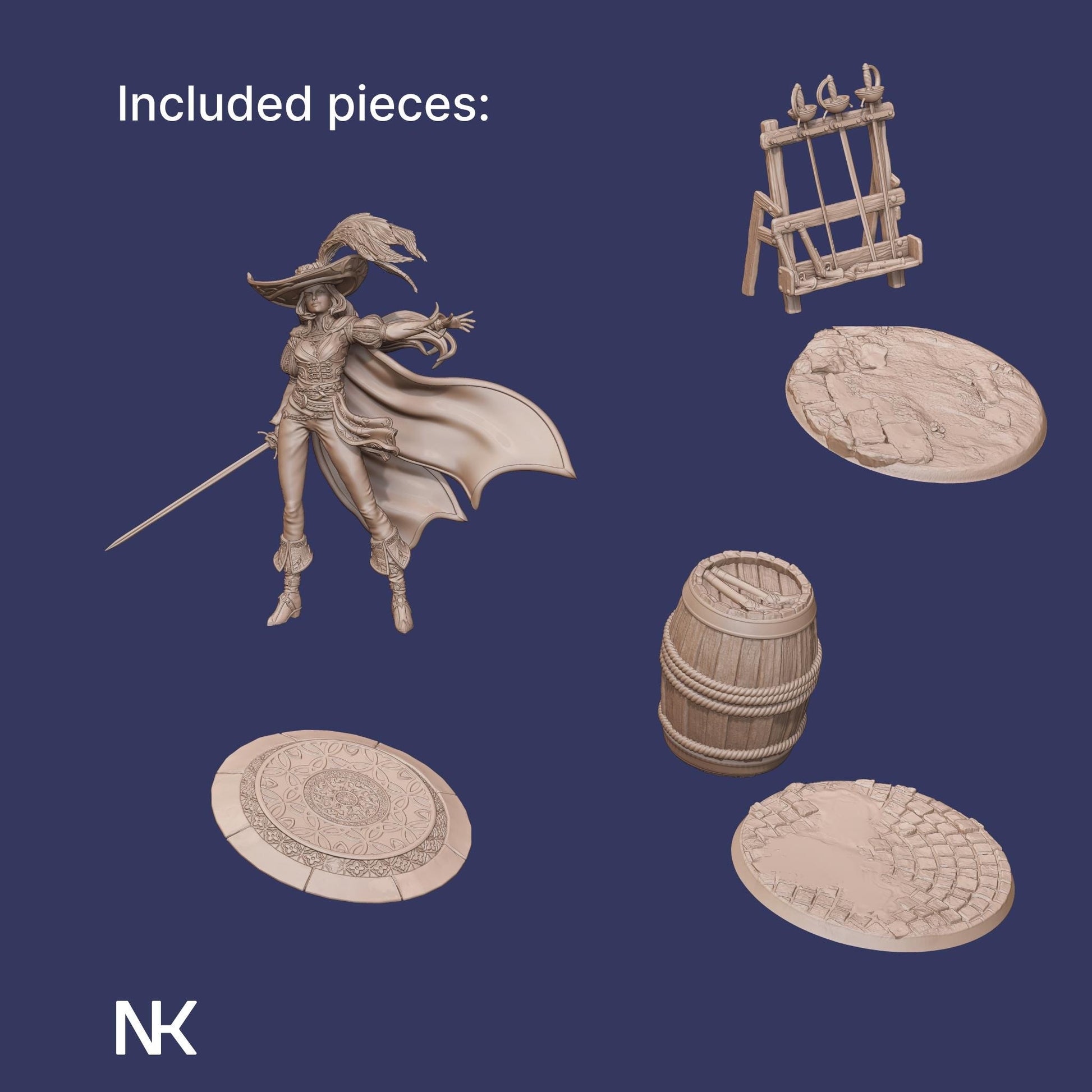 Elle the Musketeer | DnD Female Fighter Warrior Collectible Miniature Statue | 75mm / 140mm | by Nerikson