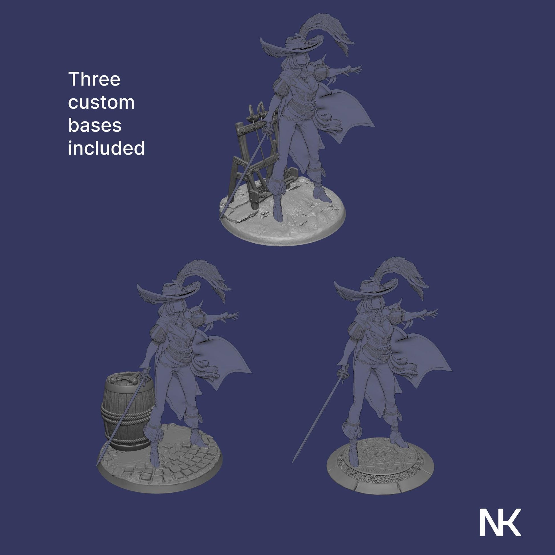 Elle the Musketeer | DnD Female Fighter Warrior Collectible Miniature Statue | 75mm / 140mm | by Nerikson