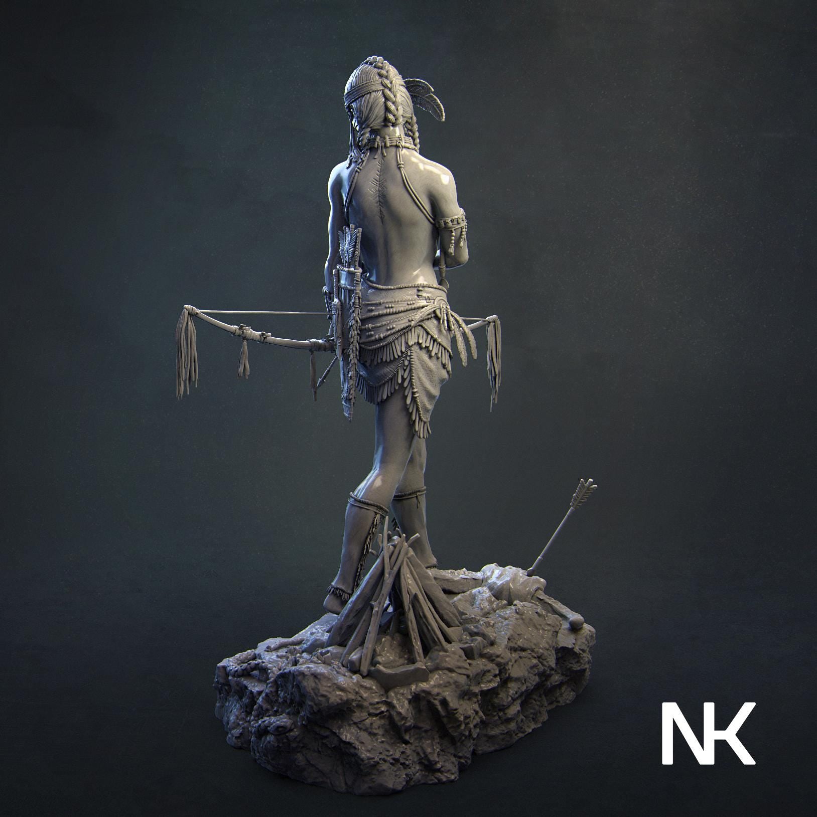 Kora, Tribal Warrior | DnD Female Fighter Collectible Miniature Statue | 75mm / 140mm | by Nerikson