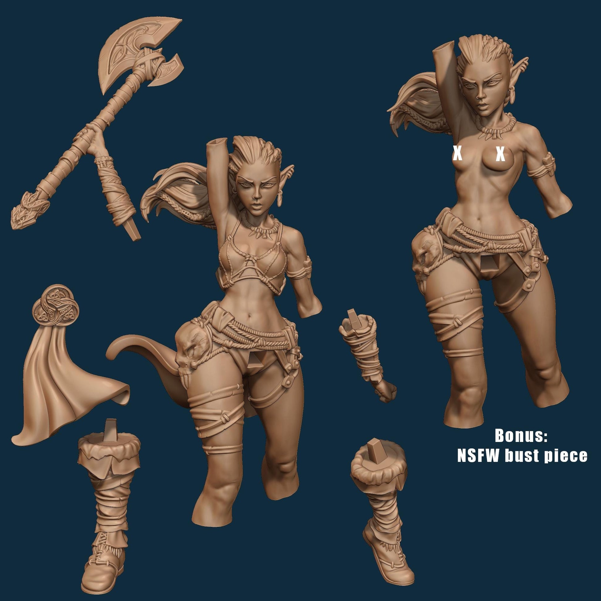Sia | DnD Female Elf Barbarian Warrior Monstergirl Collectible Miniature | 32mm / 75mm | by Nerikson