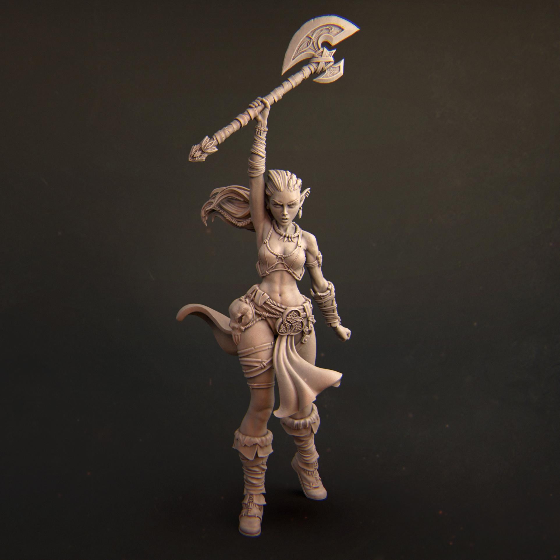 Sia | DnD Female Elf Barbarian Warrior Monstergirl Collectible Miniature | 32mm / 75mm | by Nerikson