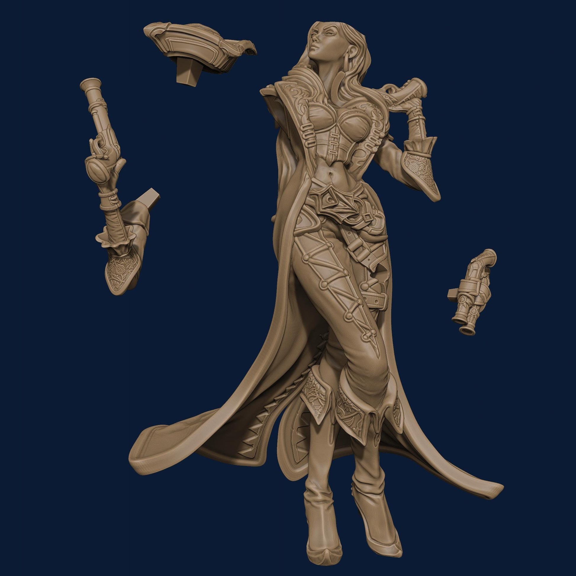 Anne the Pirate Captain | DnD Female Thief Rogue Collectible Miniature | 32mm / 75mm | by Nerikson