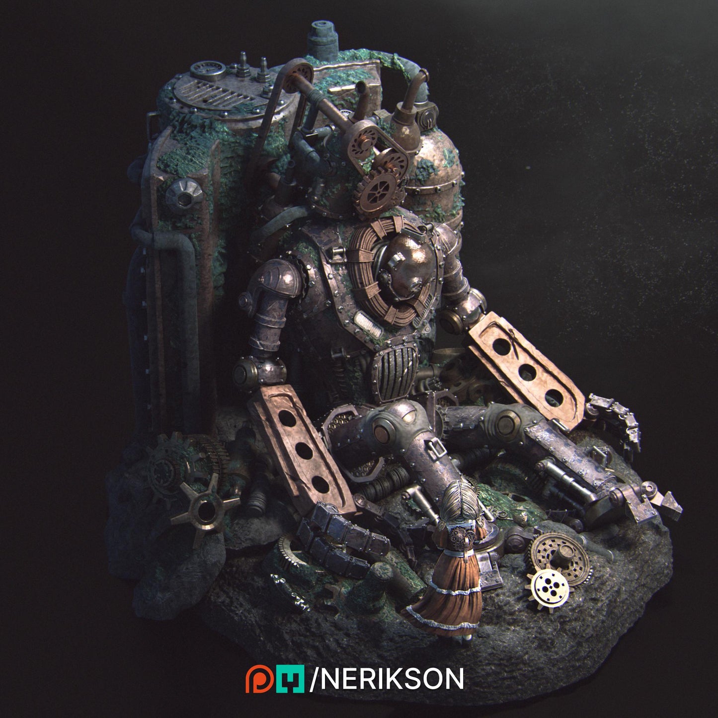The Abandoned Robot | Steampunk Clockpunk Collectible Resin Diorama | by Nerikson