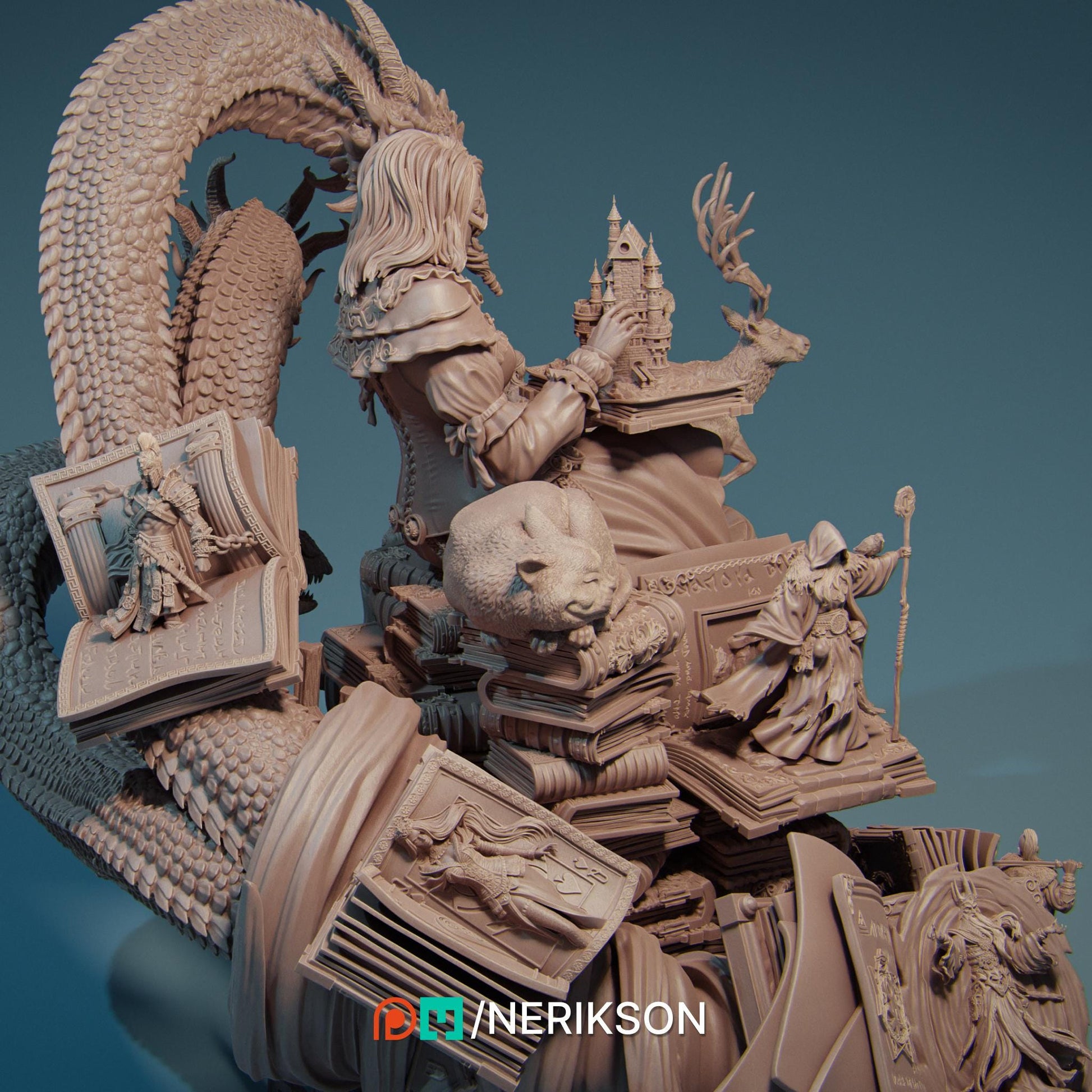 Orinthia the Magical Librarian Diorama | Fantasy Storyteller Collectible Resin Diorama | by Nerikson