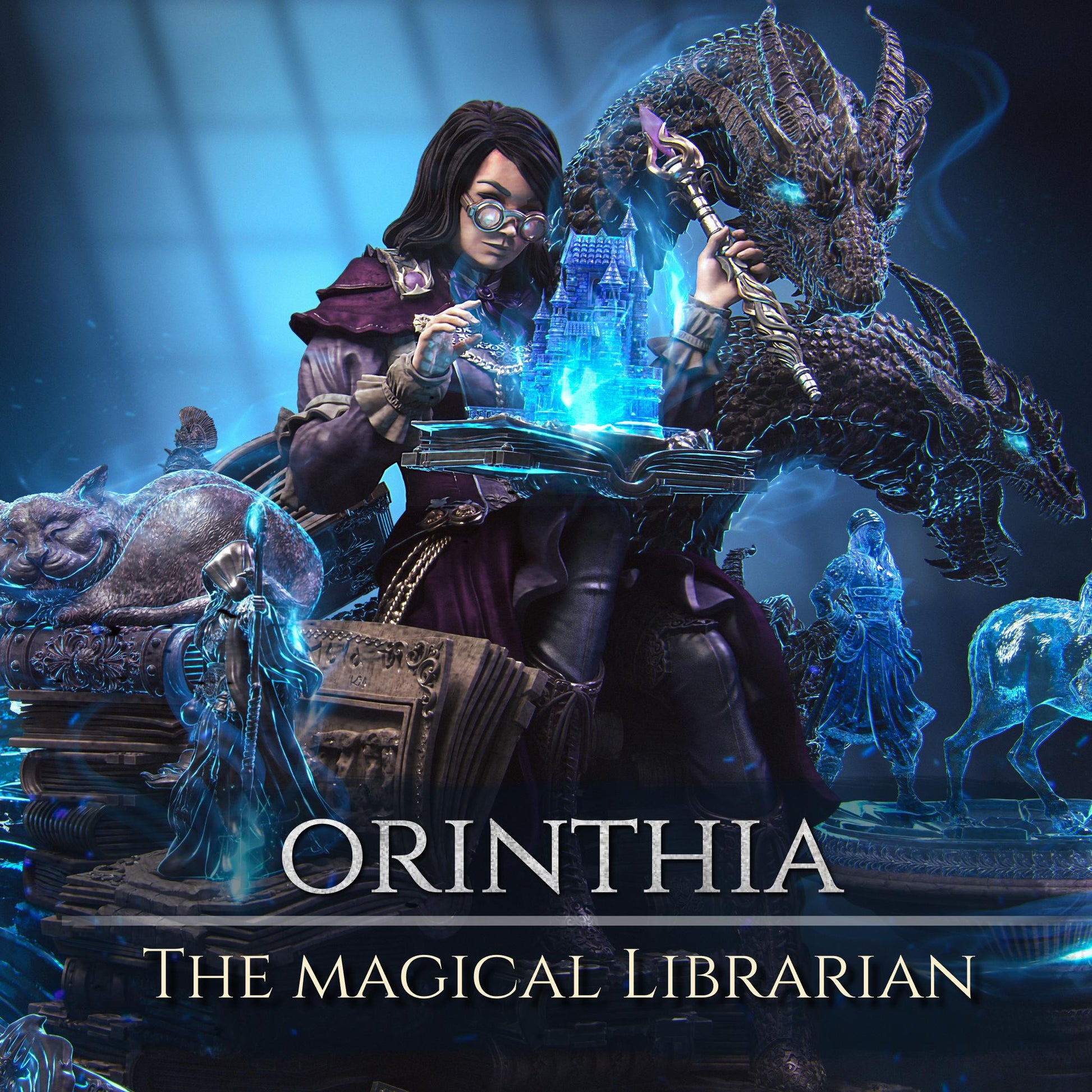 Orinthia the Magical Librarian Diorama | Fantasy Storyteller Collectible Resin Diorama | by Nerikson