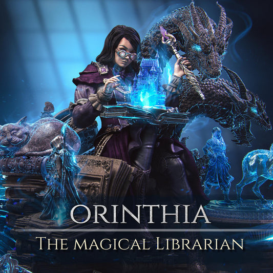 Orinthia the Magical Librarian Diorama | Fantasy Storyteller Collectible Resin Diorama | by Nerikson