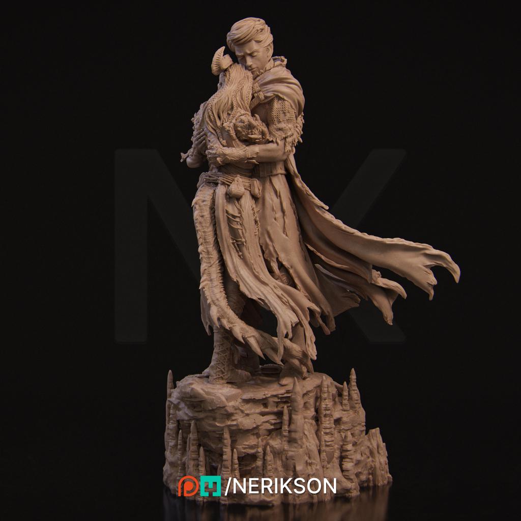 The Last Battle | Fantasy Tiefling Human Knight Romance Collectible Resin Diorama | by Nerikson