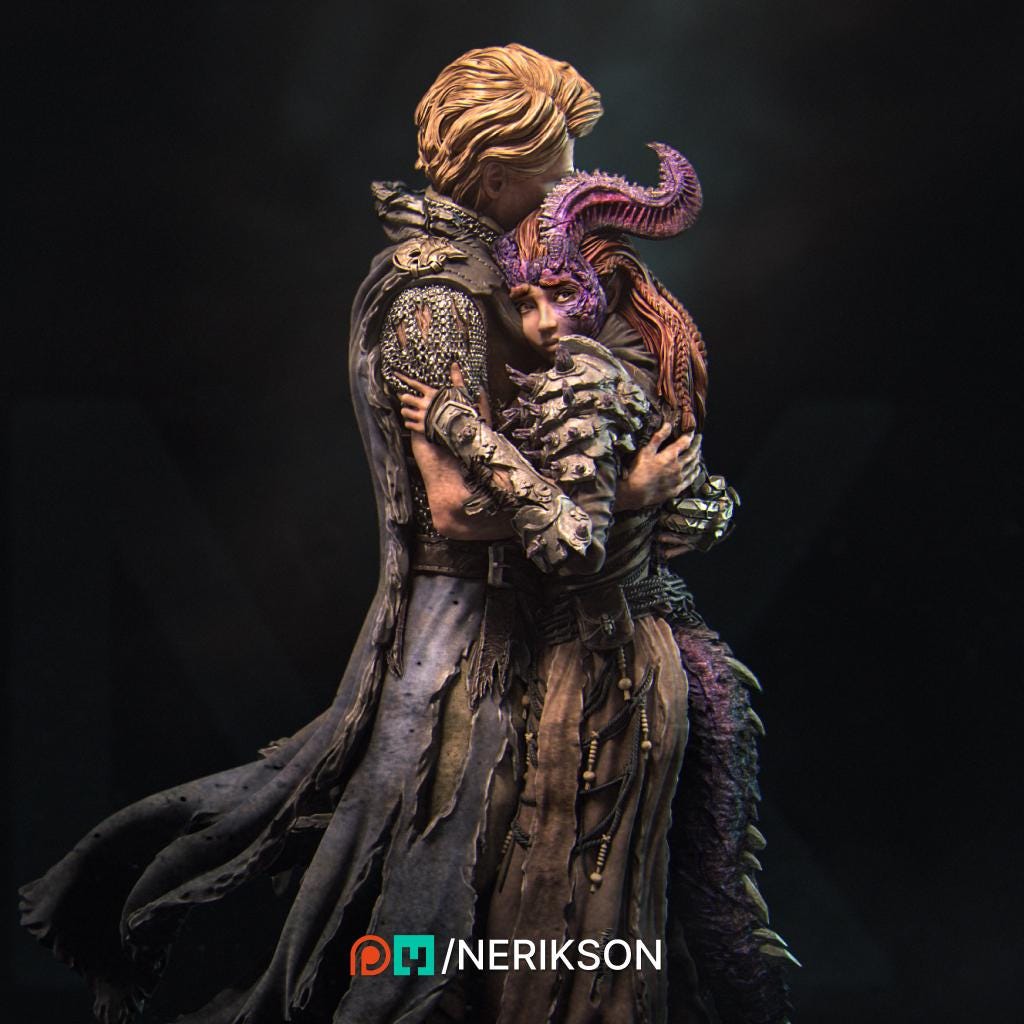 The Last Battle | Fantasy Tiefling Human Knight Romance Collectible Resin Diorama | by Nerikson