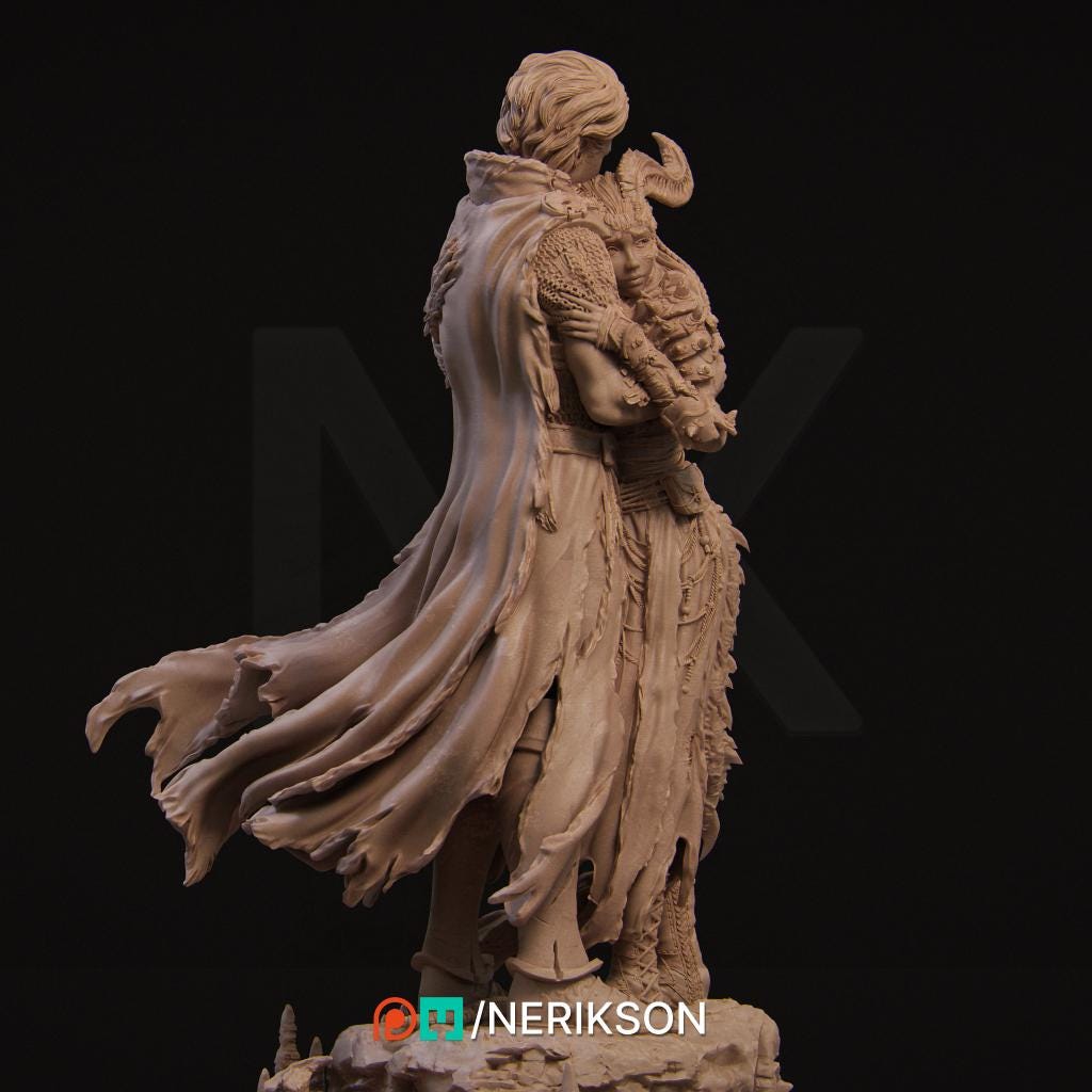 The Last Battle | Fantasy Tiefling Human Knight Romance Collectible Resin Diorama | by Nerikson