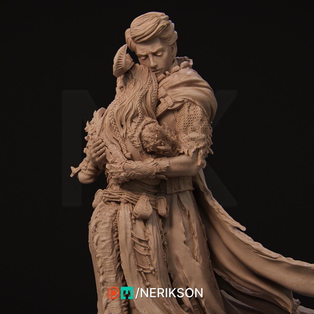The Last Battle | Fantasy Tiefling Human Knight Romance Collectible Resin Diorama | by Nerikson