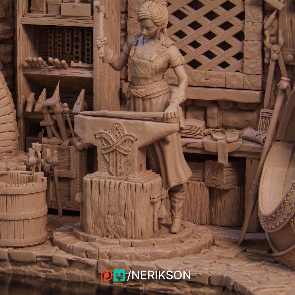 Lara the Blacksmith Diorama | Fantasy Female Collectible Resin Diorama | by Nerikson