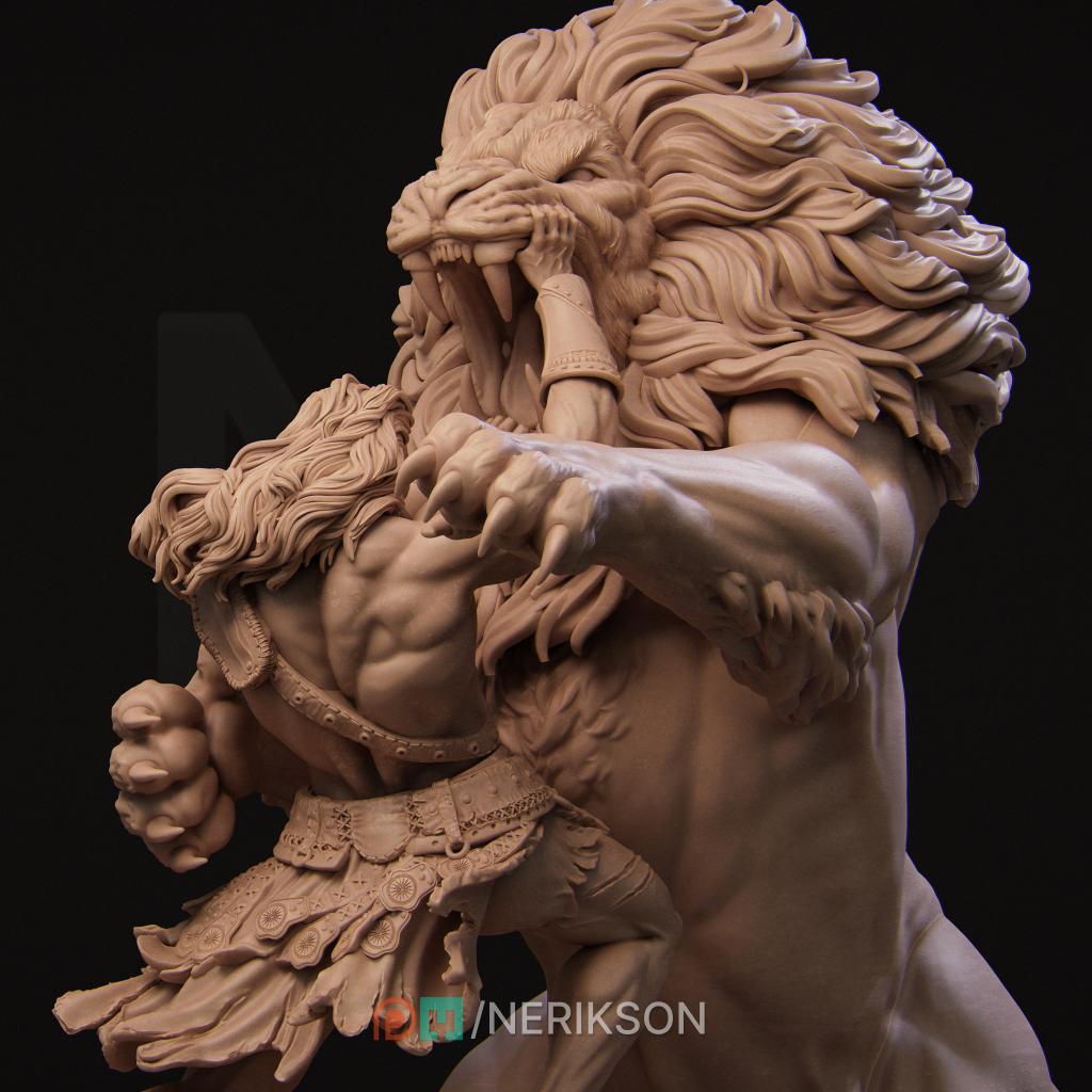 Heracles and the Nemean Lion | Fantasy Greek Mythology Hercules Collectible Resin Diorama | by Nerikson