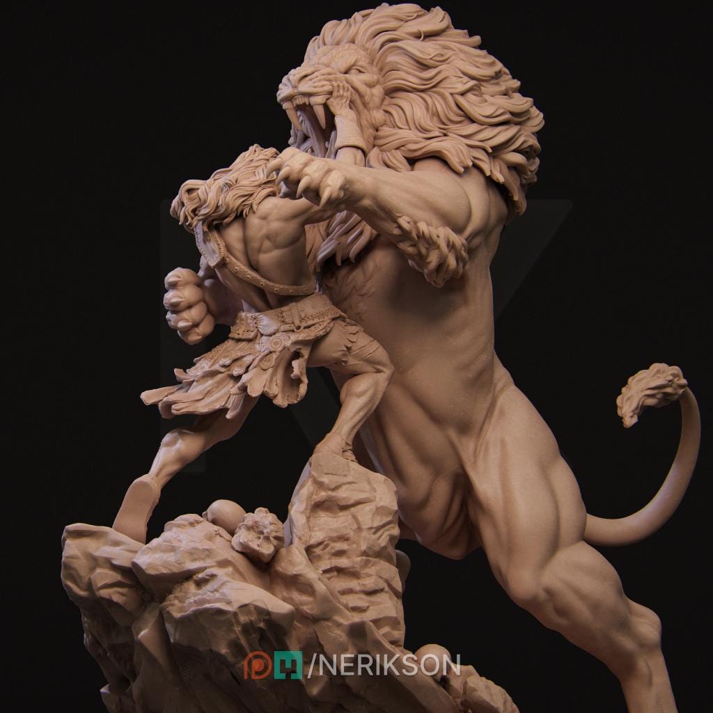 Heracles and the Nemean Lion | Fantasy Greek Mythology Hercules Collectible Resin Diorama | by Nerikson