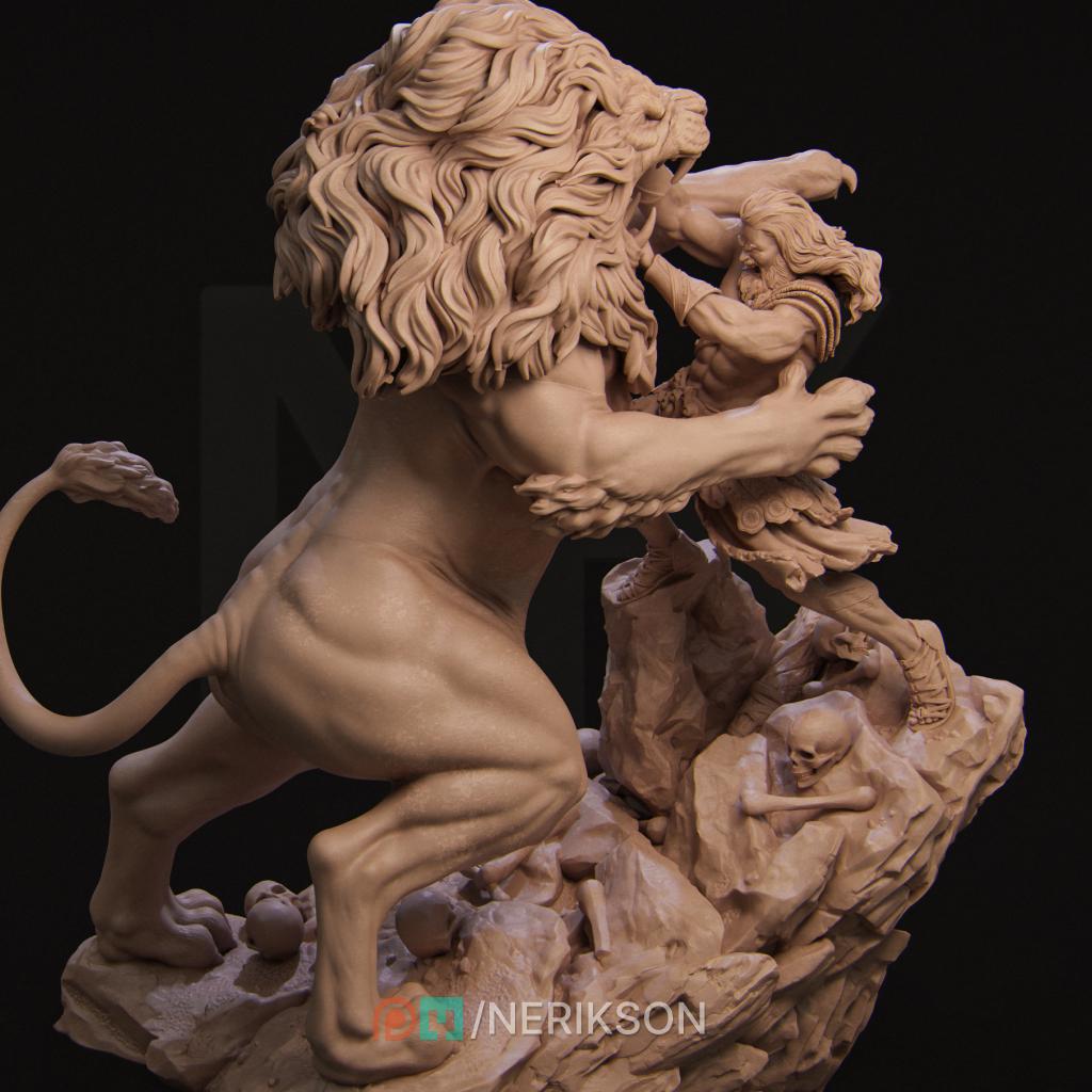 Heracles and the Nemean Lion | Fantasy Greek Mythology Hercules Collectible Resin Diorama | by Nerikson