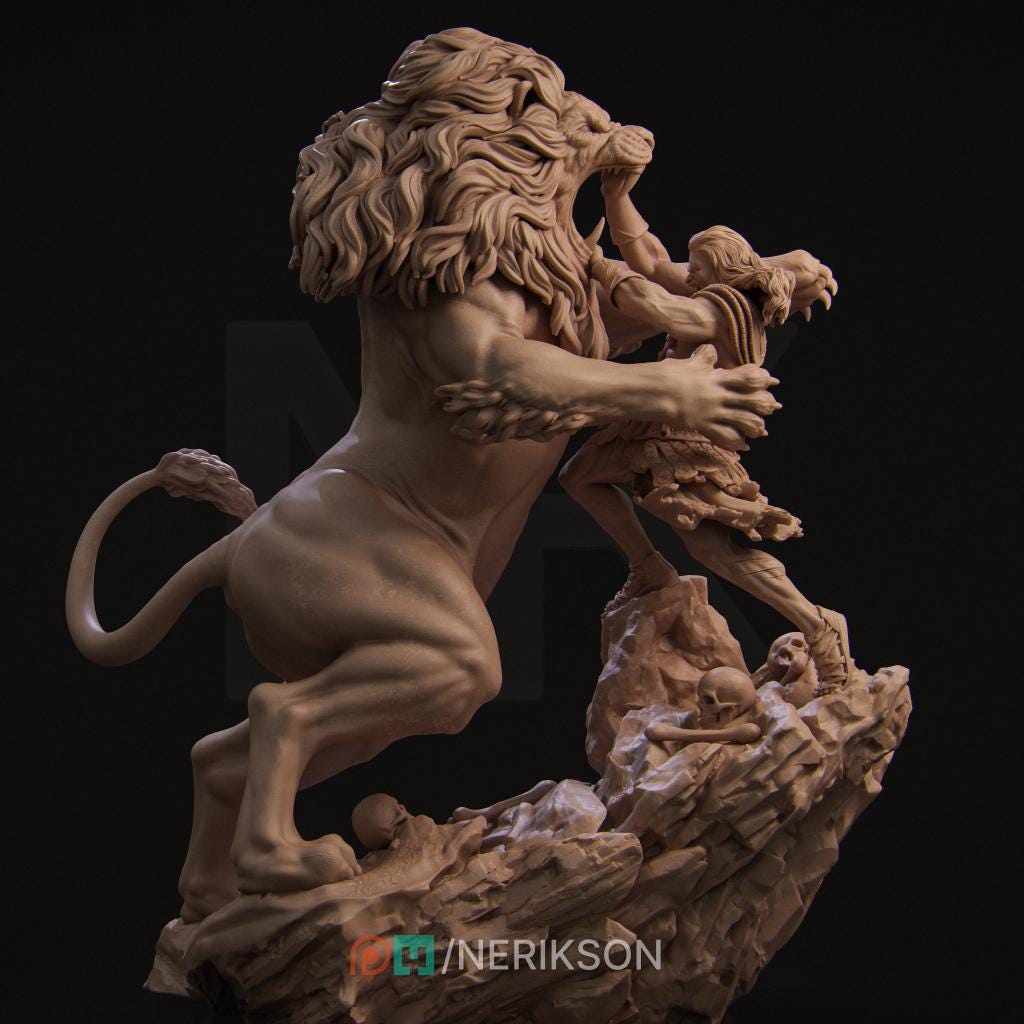 Heracles and the Nemean Lion | Fantasy Greek Mythology Hercules Collectible Resin Diorama | by Nerikson