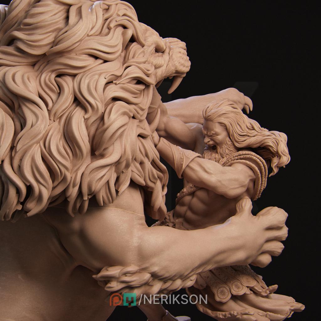 Heracles and the Nemean Lion | Fantasy Greek Mythology Hercules Collectible Resin Diorama | by Nerikson
