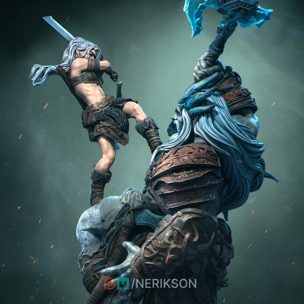 Lia vs the Giant | Fantasy Collectible Resin Diorama | by Nerikson