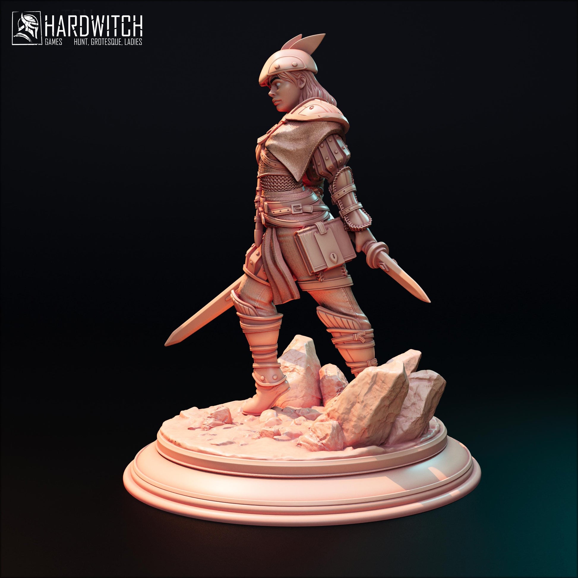 Berta Gatoi | DnD Female Fantasy Warrior Rogue Dual Wielder Miniature | 32mm / 75mm | by Hardwitch Games