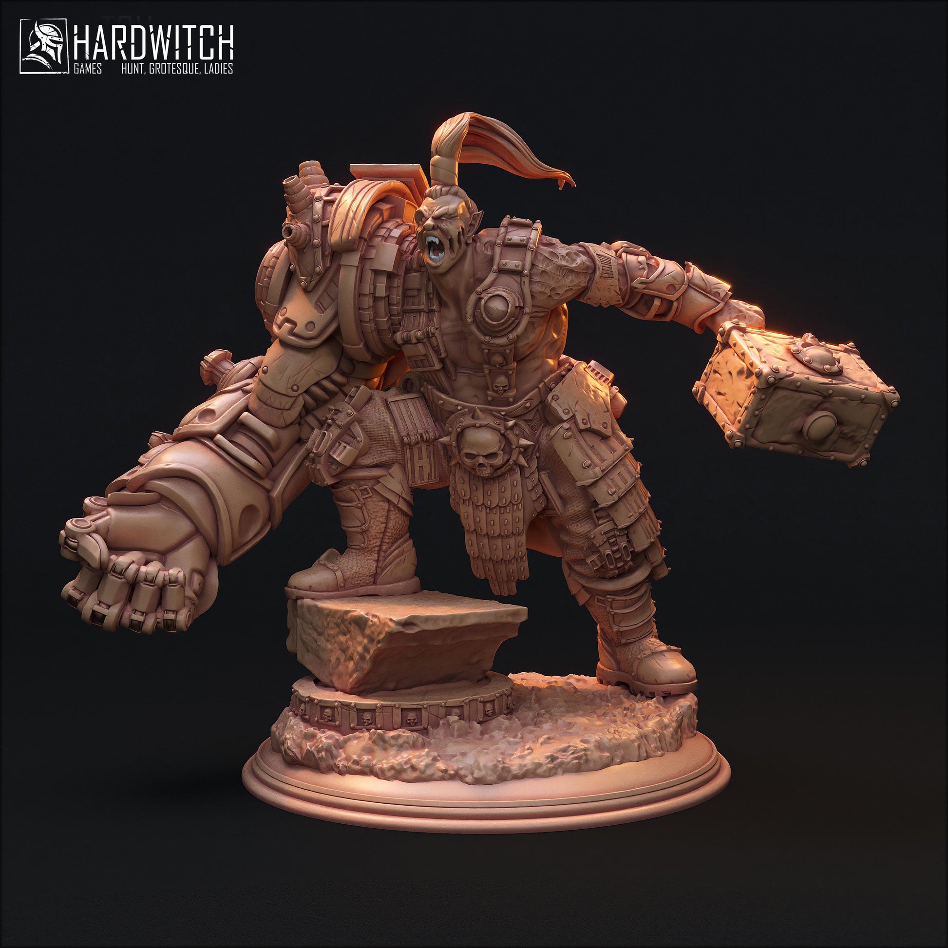 Grukk Metaleater | DnD Fantasy Ork Artificer Berserker Miniature | 32mm / 75mm | by Hardwitch Games
