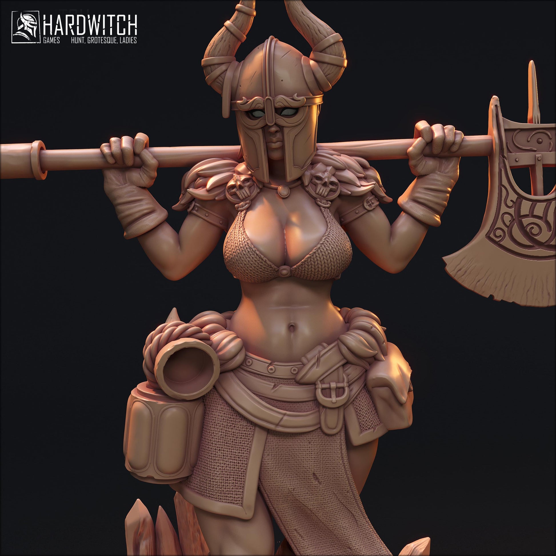 Linda Sabard | DnD Female Fantasy Fighter Berserker Gladiator Pin Up collectible Miniature | 32mm / 75mm | by Hardwitch Games