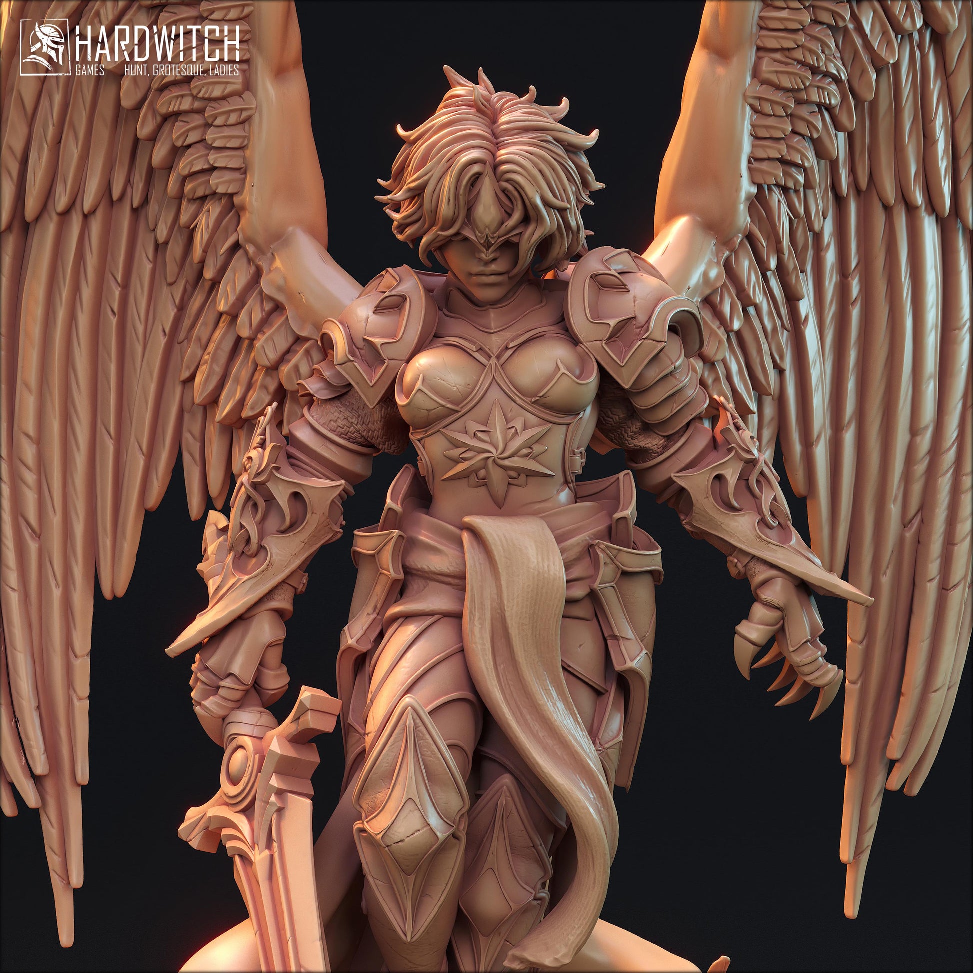 Alafuriel Minos | DnD Female Fantasy Angel Knight Pin Up collectible Miniature | 32mm / 75mm | by Hardwitch Games