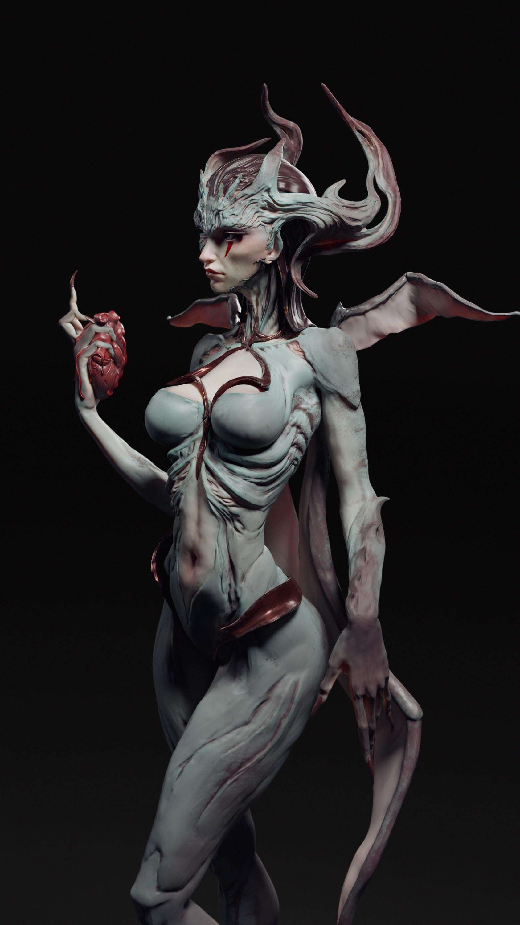 Dark Embrace | Female Demon Monster Girl Collectible Miniature Statue | by Arxila