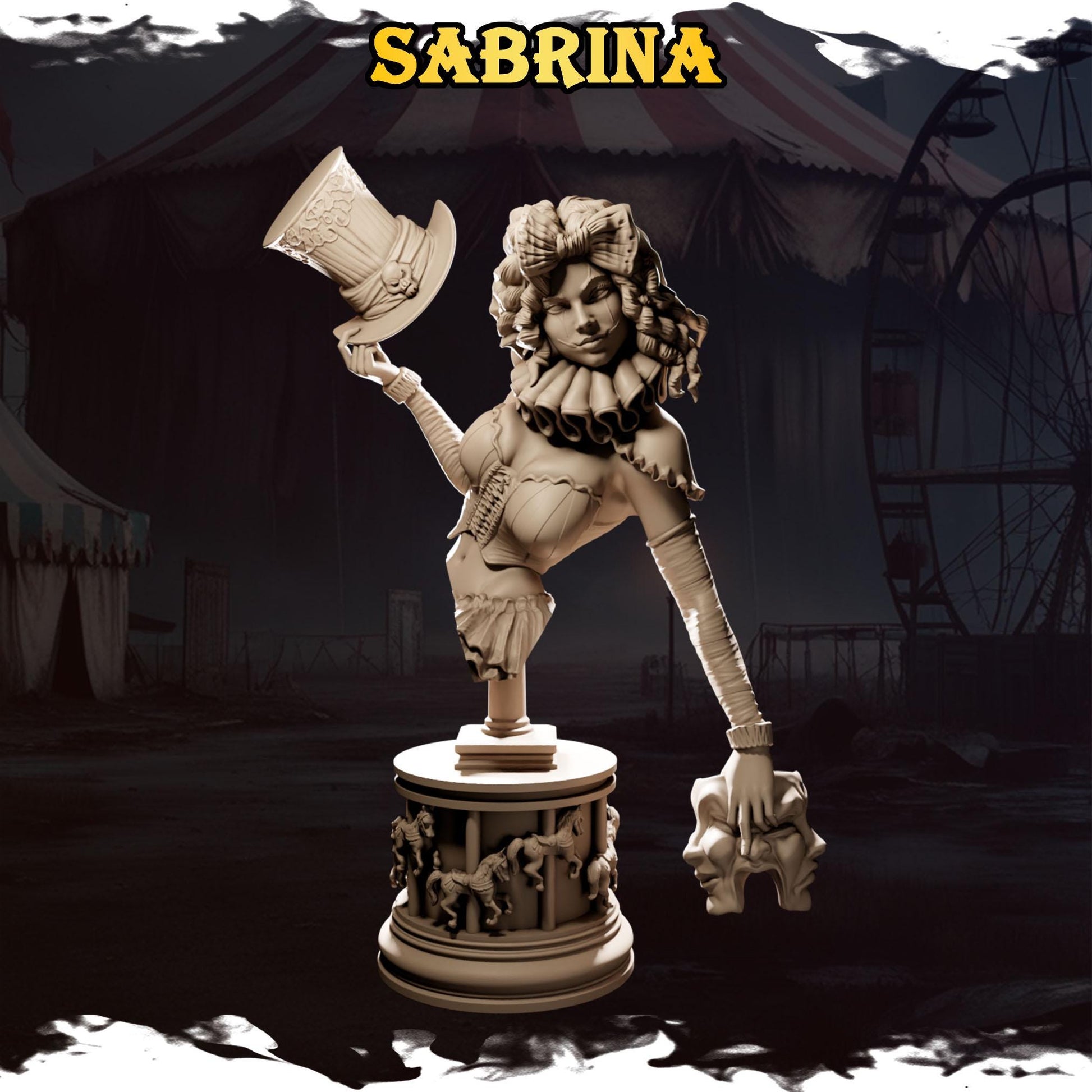 Sabrina, the Show Girl | Female Fantasy Clown Circus of Madness Collectible Miniature | 32mm / 75mm | by Underworld Miniatures