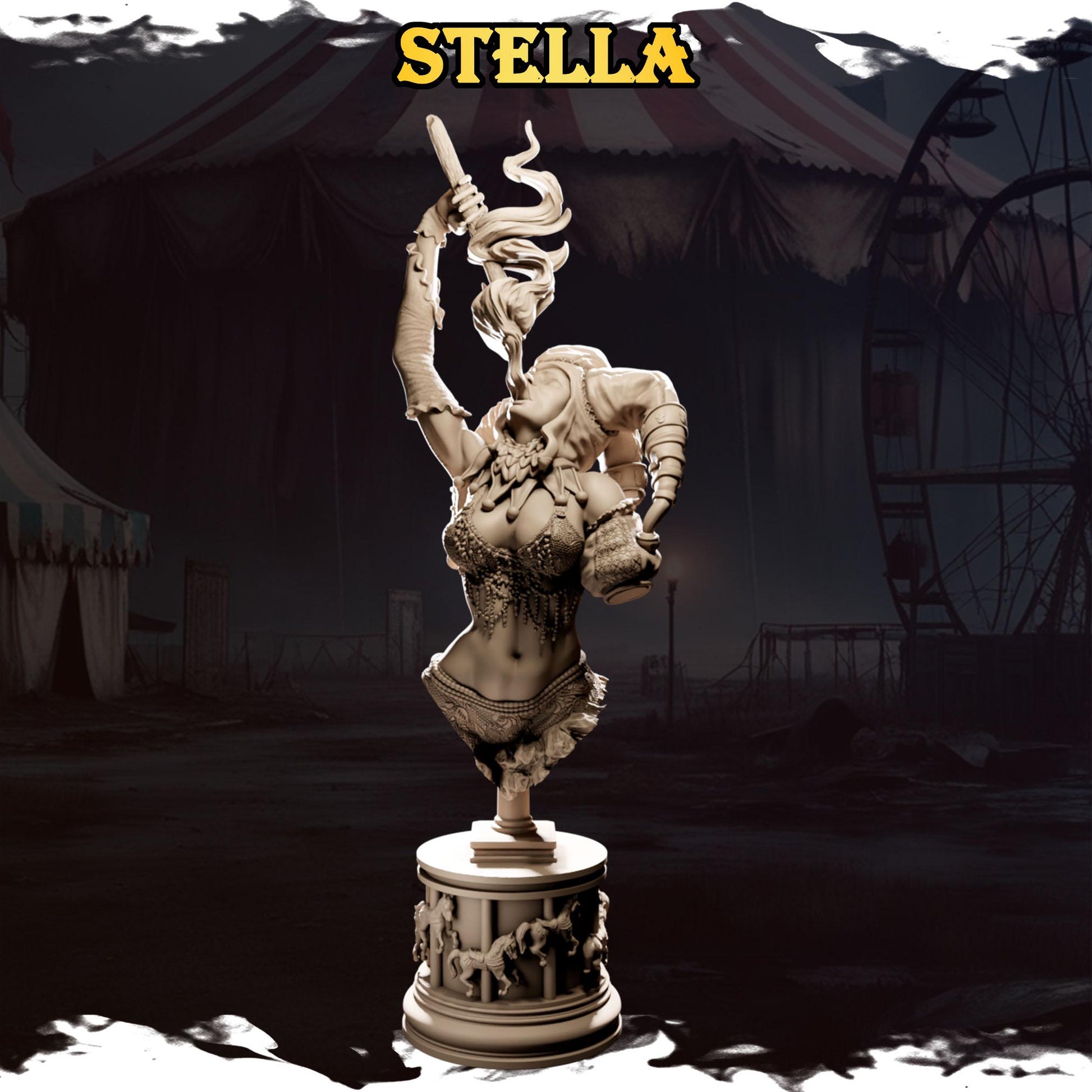 Stella, the Infernal Trapeze Artist | Female Fantasy Clown Circus of Madness Collectible Miniature | 32mm / 75mm | by Underworld Miniatures