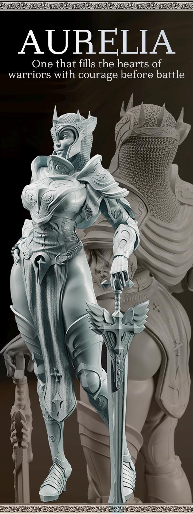 Aurelia, the Templar Queen | DnD Female Human Paladin Knight Collectible Tabletop Miniature statue | 40mm / 75mm | by Goomer