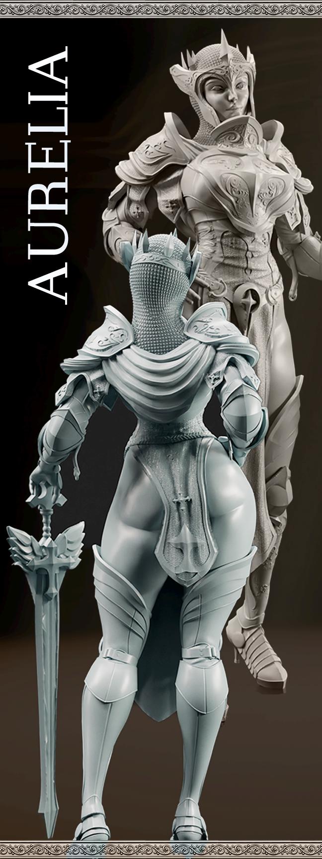 Aurelia, the Templar Queen | DnD Female Human Paladin Knight Collectible Tabletop Miniature statue | 40mm / 75mm | by Goomer