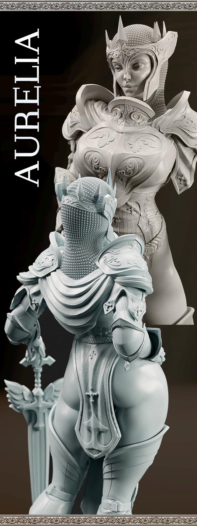 Aurelia, the Templar Queen | DnD Female Human Paladin Knight Collectible Tabletop Miniature statue | 40mm / 75mm | by Goomer