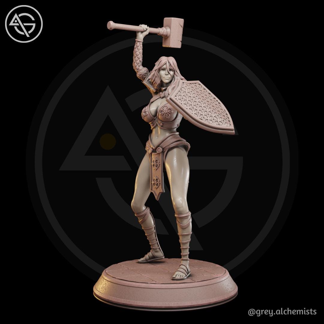 Shalia | DnD Female Human Cleric Collectible Fantasy Pinup Miniature | 32mm / 75mm | by Grey Alchemists