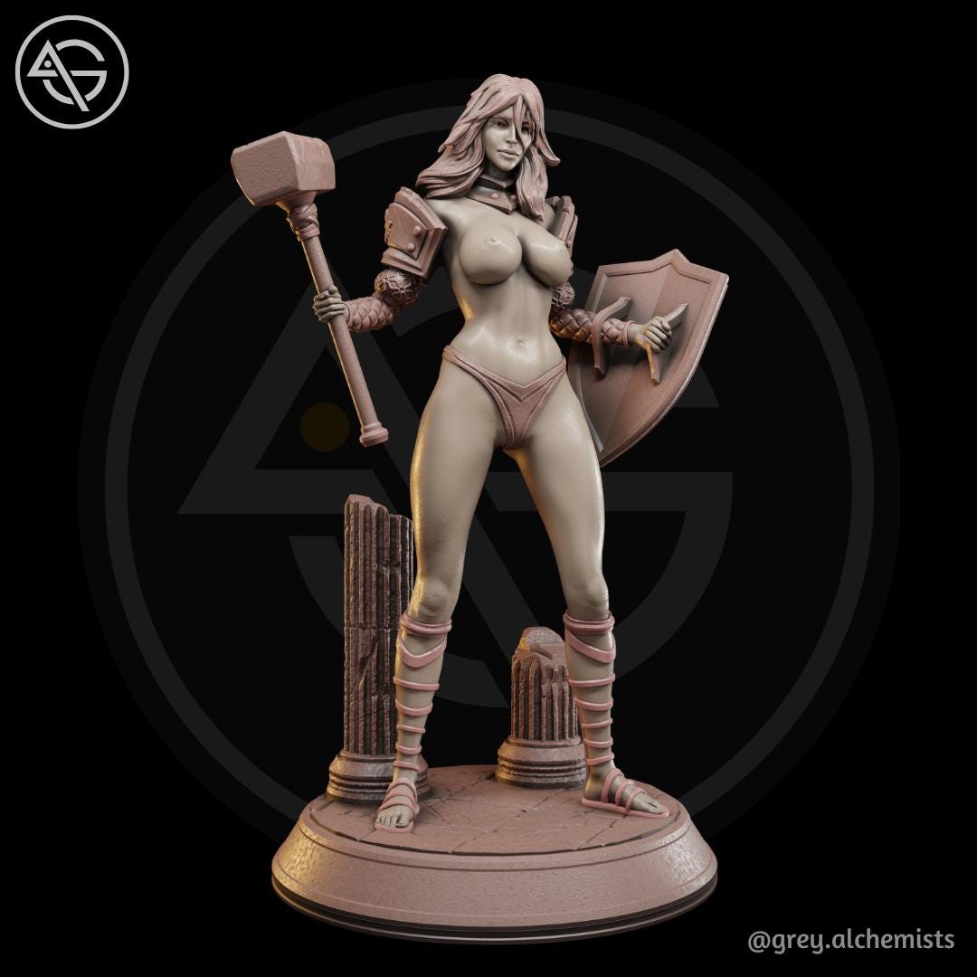 Shalia | DnD Female Human Cleric Collectible Fantasy Pinup Miniature | 32mm / 75mm | by Grey Alchemists